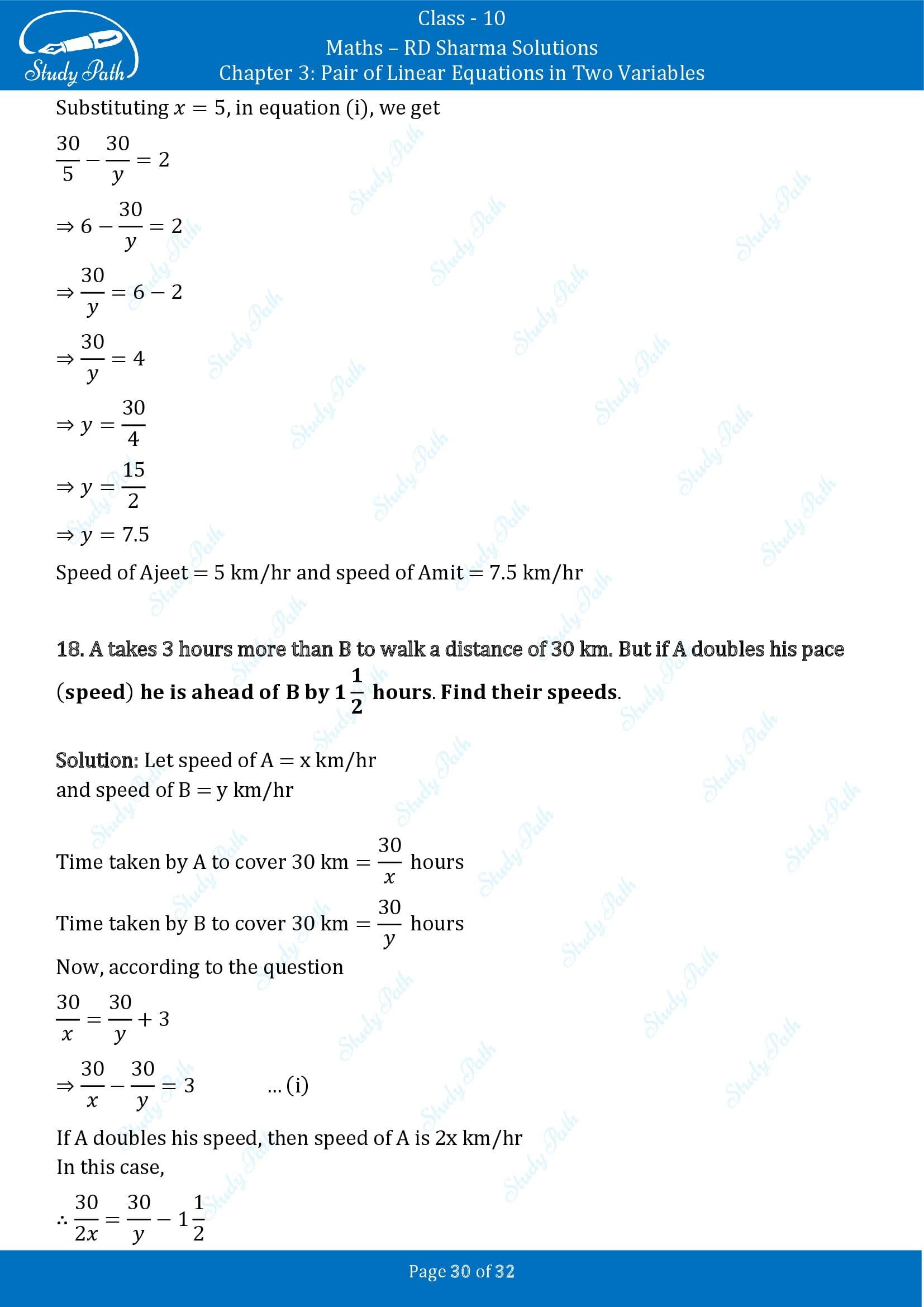 RD Sharma Solutions Class 10 Chapter 3 Pair of Linear Equations in Two Variables Exercise 3.10 00030