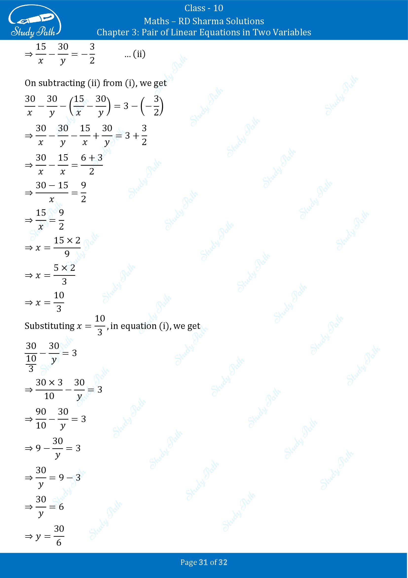 RD Sharma Solutions Class 10 Chapter 3 Pair of Linear Equations in Two Variables Exercise 3.10 00031
