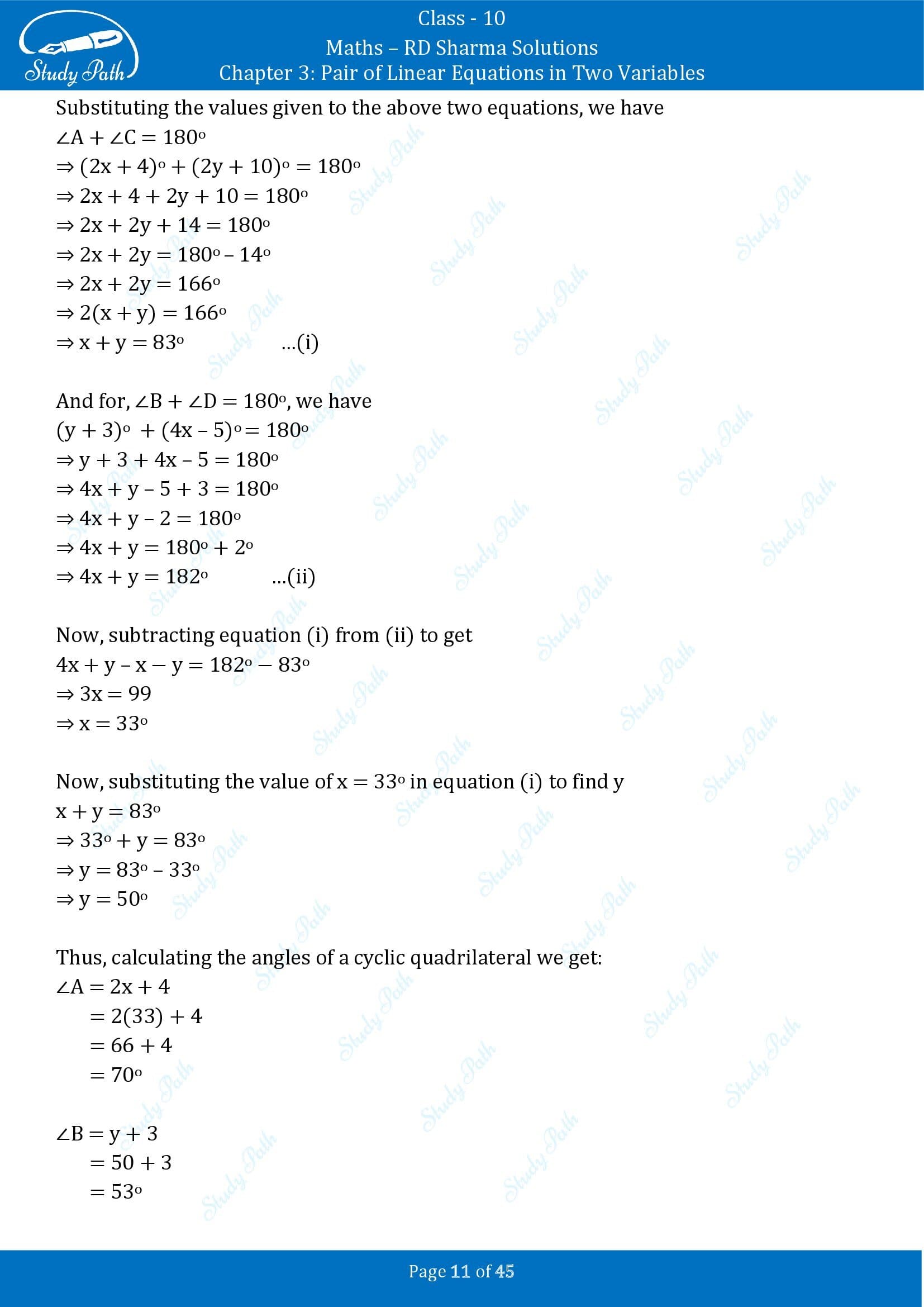 RD Sharma Solutions Class 10 Chapter 3 Pair of Linear Equations in Two Variables Exercise 3.11 00011