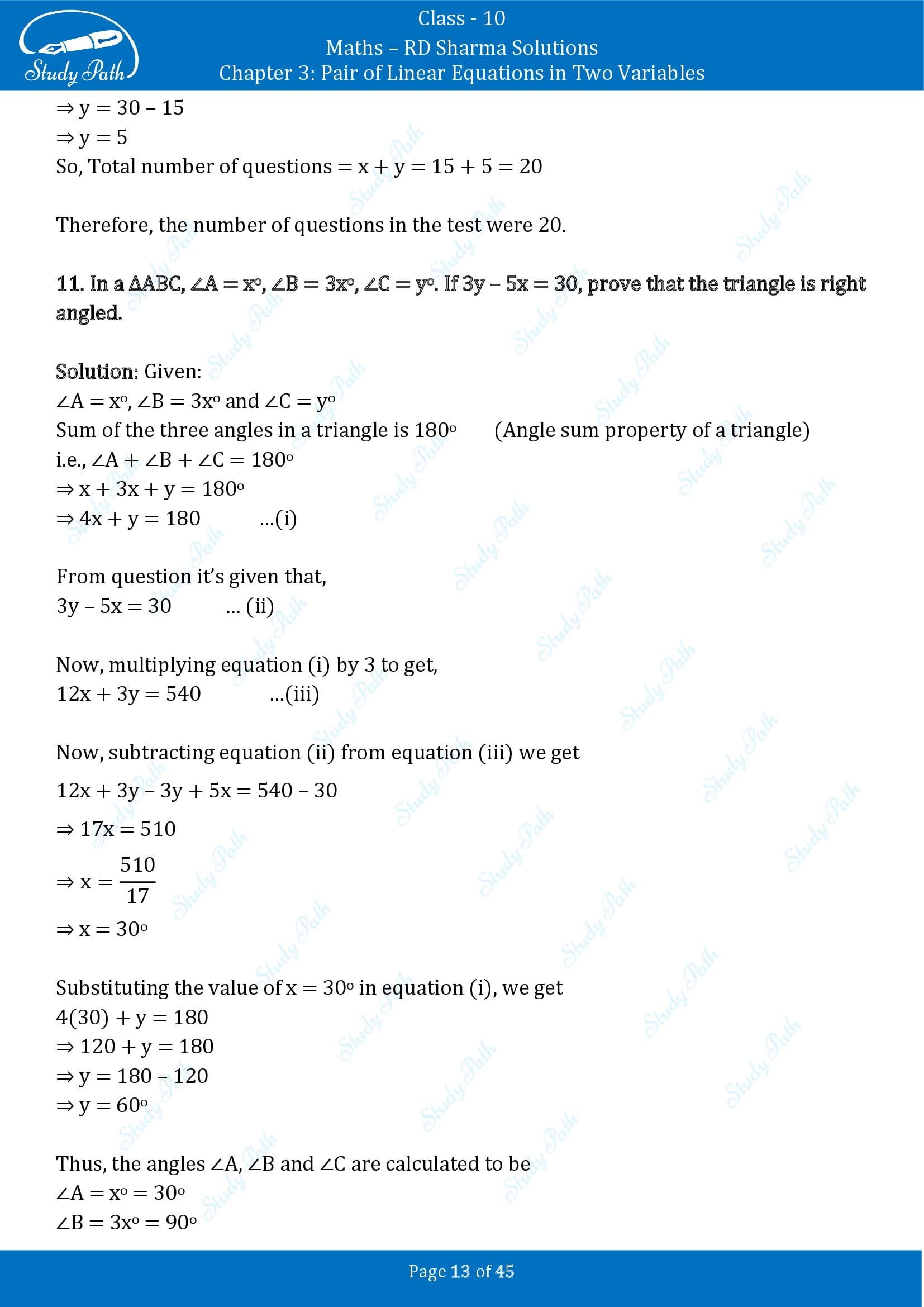RD Sharma Solutions Class 10 Chapter 3 Pair of Linear Equations in Two Variables Exercise 3.11 00013