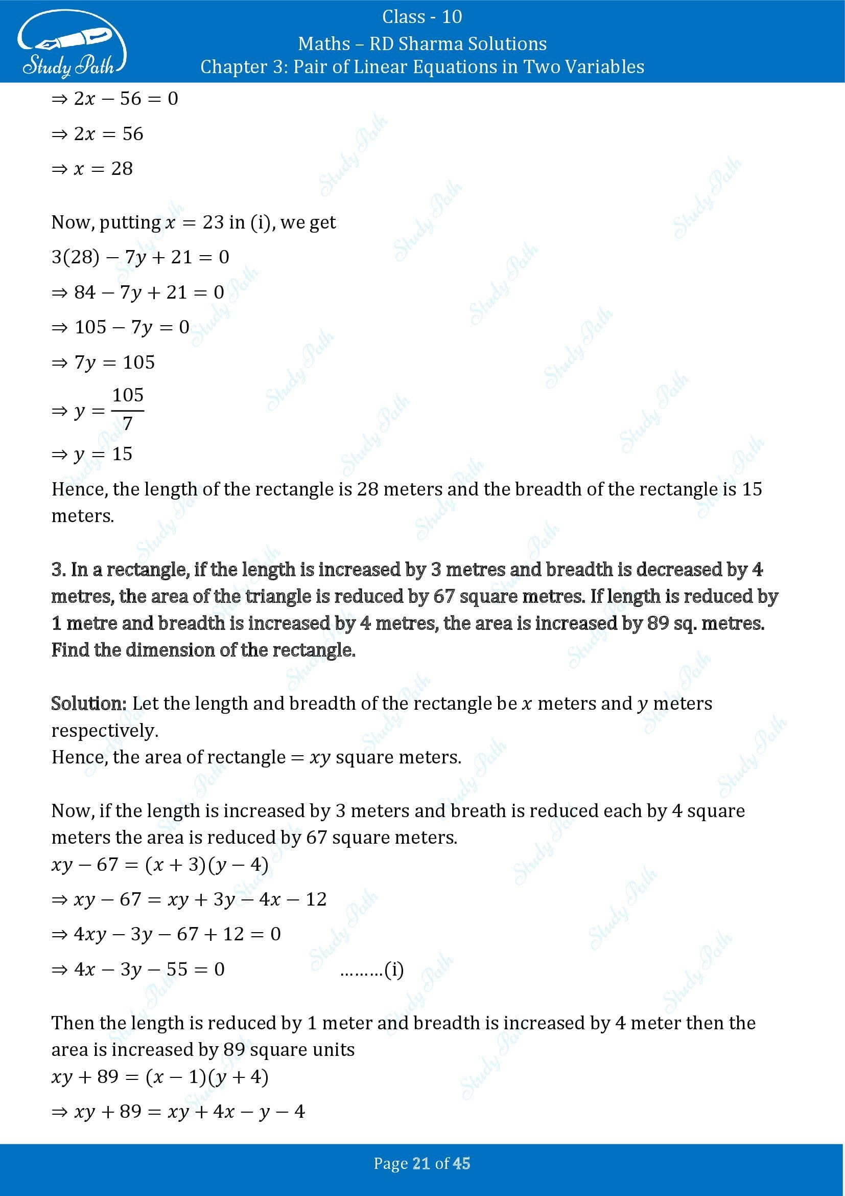 RD Sharma Solutions Class 10 Chapter 3 Pair of Linear Equations in Two Variables Exercise 3.11 00021
