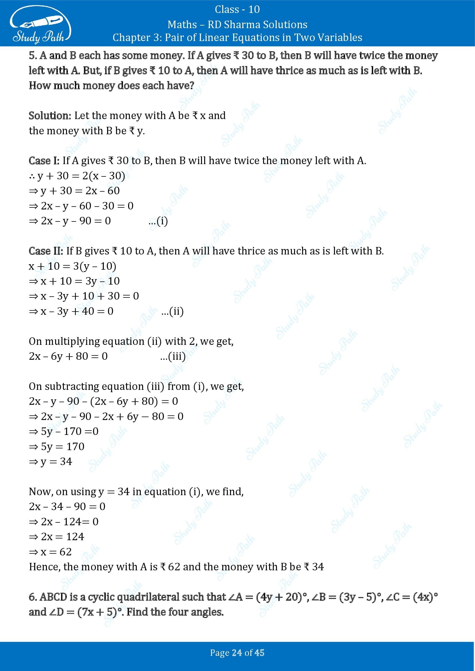 RD Sharma Solutions Class 10 Chapter 3 Pair of Linear Equations in Two Variables Exercise 3.11 00024