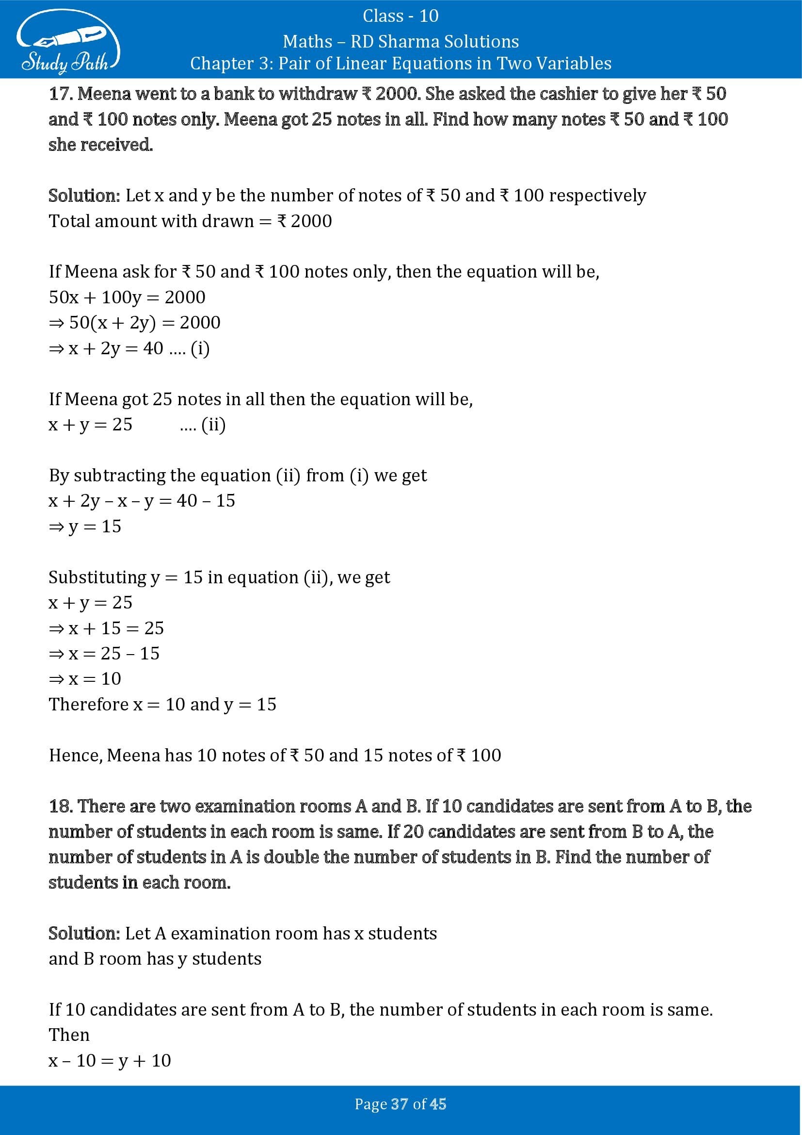 RD Sharma Solutions Class 10 Chapter 3 Pair of Linear Equations in Two Variables Exercise 3.11 00037