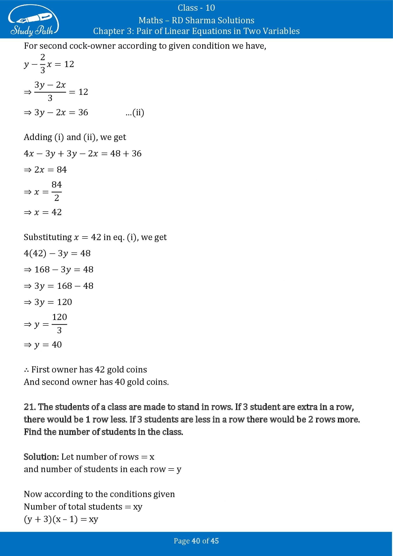 RD Sharma Solutions Class 10 Chapter 3 Pair of Linear Equations in Two Variables Exercise 3.11 00040