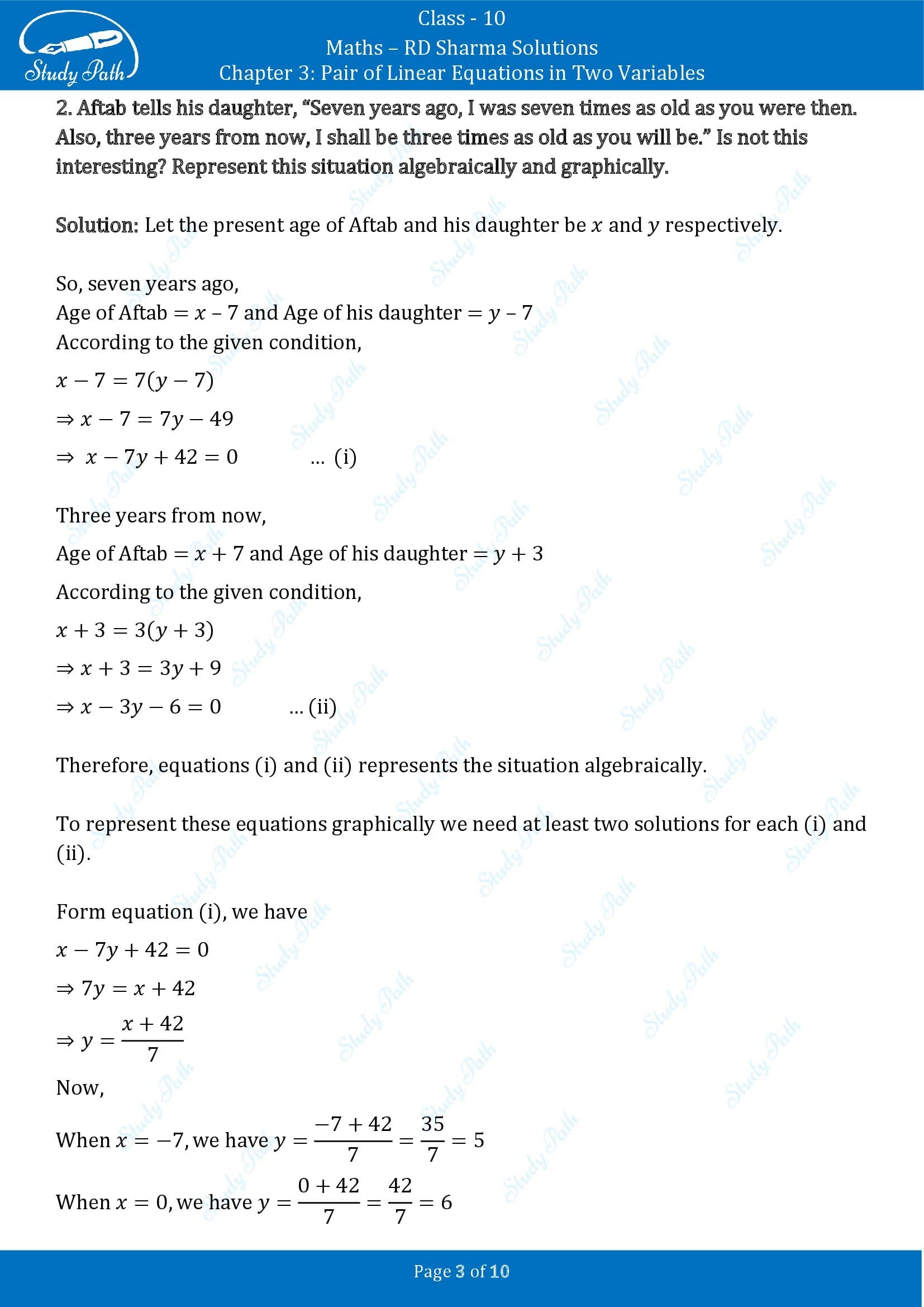 RD Sharma Solutions Class 10 Chapter 3 Pair of Linear Equations in Two Variables Exercise 3.1 00003