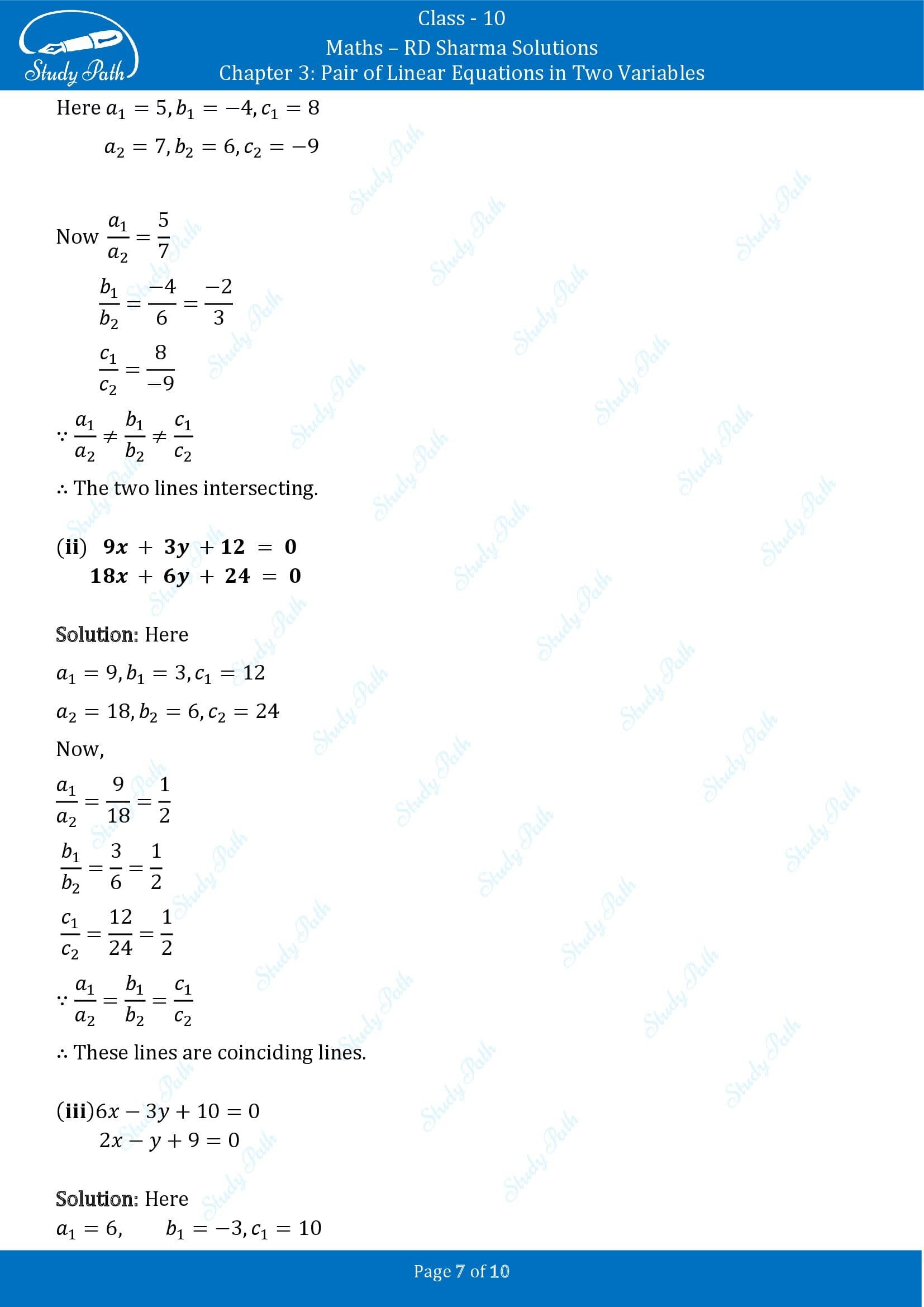 RD Sharma Solutions Class 10 Chapter 3 Pair of Linear Equations in Two Variables Exercise 3.1 00007