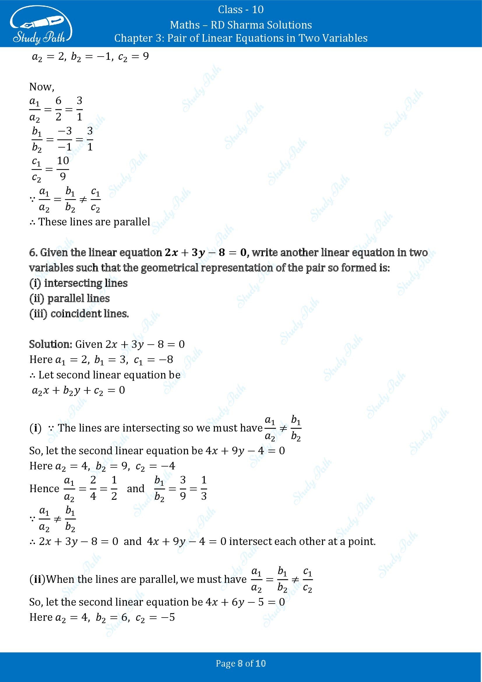 RD Sharma Solutions Class 10 Chapter 3 Pair of Linear Equations in Two Variables Exercise 3.1 00008