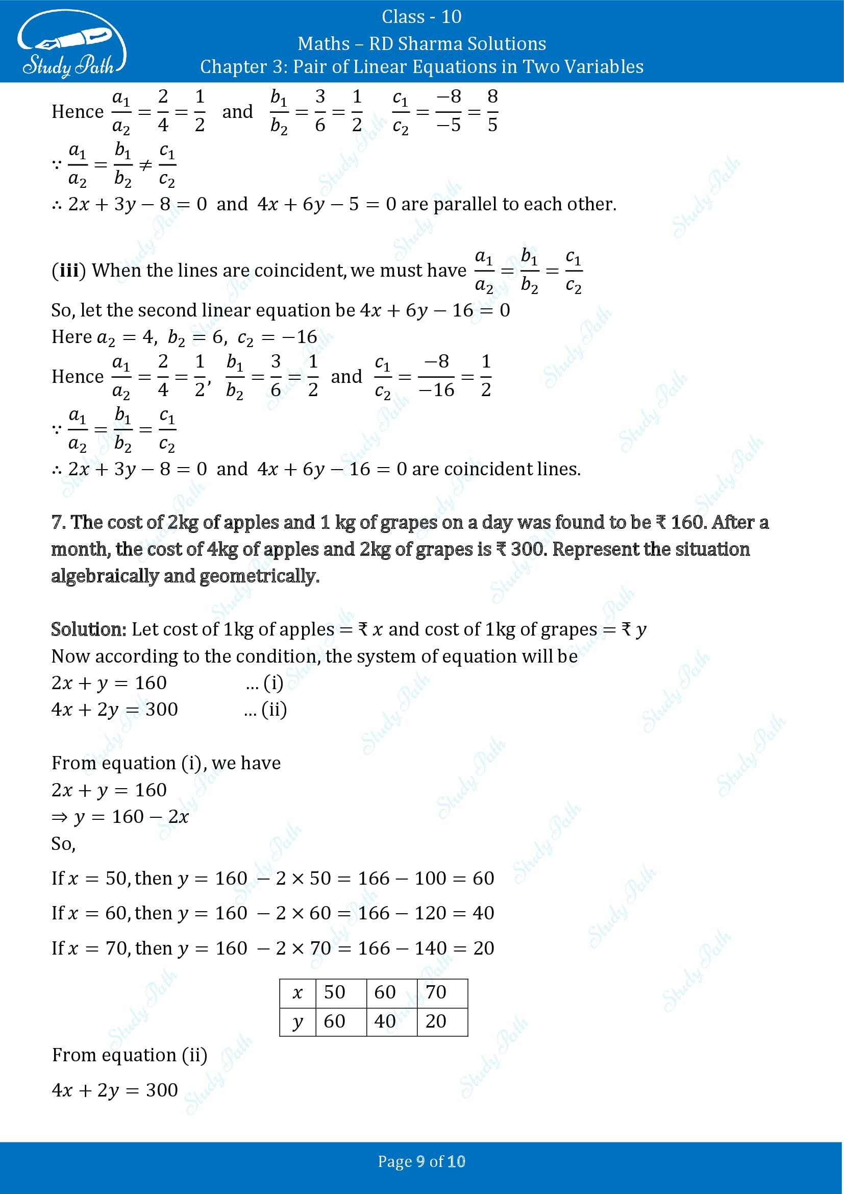 RD Sharma Solutions Class 10 Chapter 3 Pair of Linear Equations in Two Variables Exercise 3.1 00009