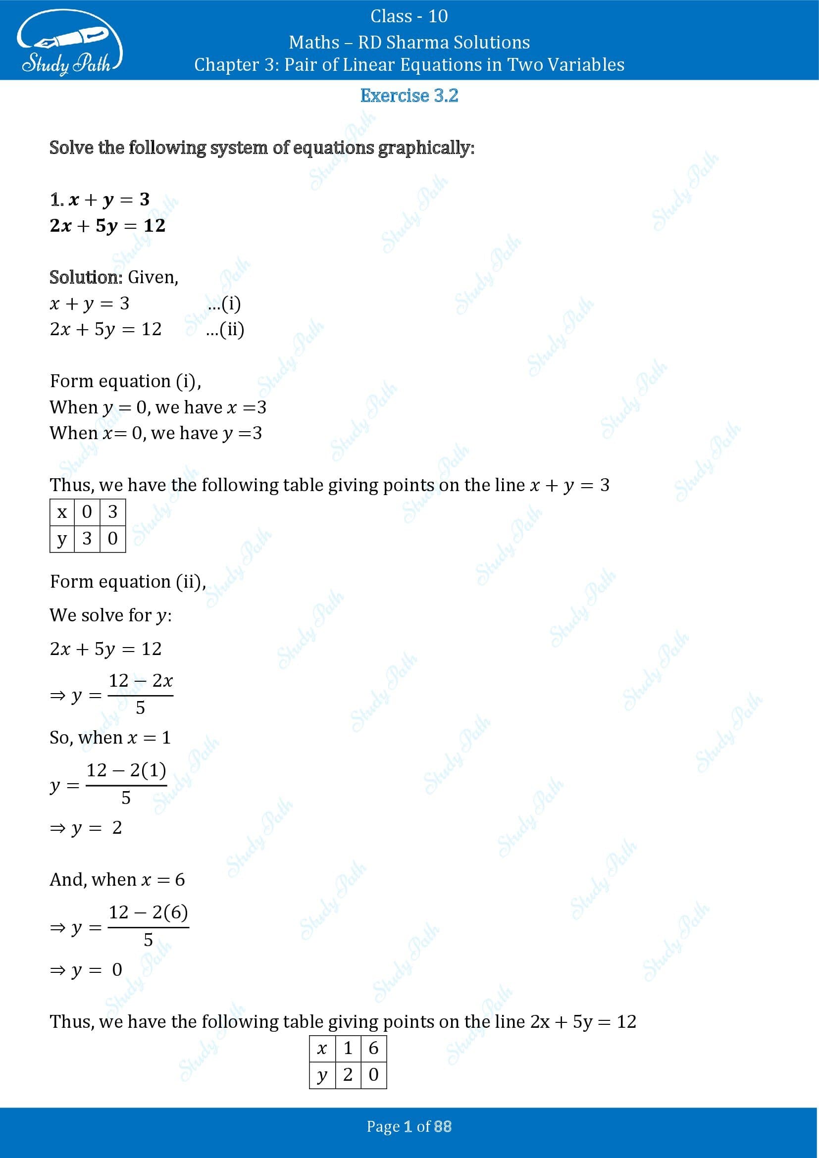 RD Sharma Solutions Class 10 Chapter 3 Pair of Linear Equations in Two Variables Exercise 3.2 00001