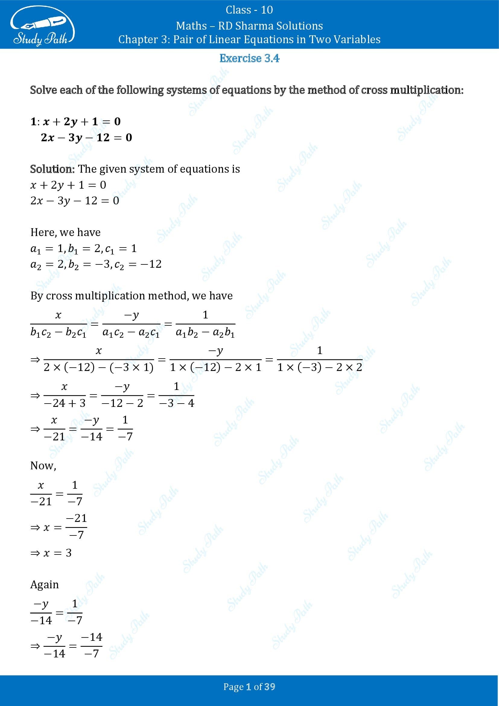 RD Sharma Solutions Class 10 Chapter 3 Pair of Linear Equations in Two Variables Exercise 3.4 00001