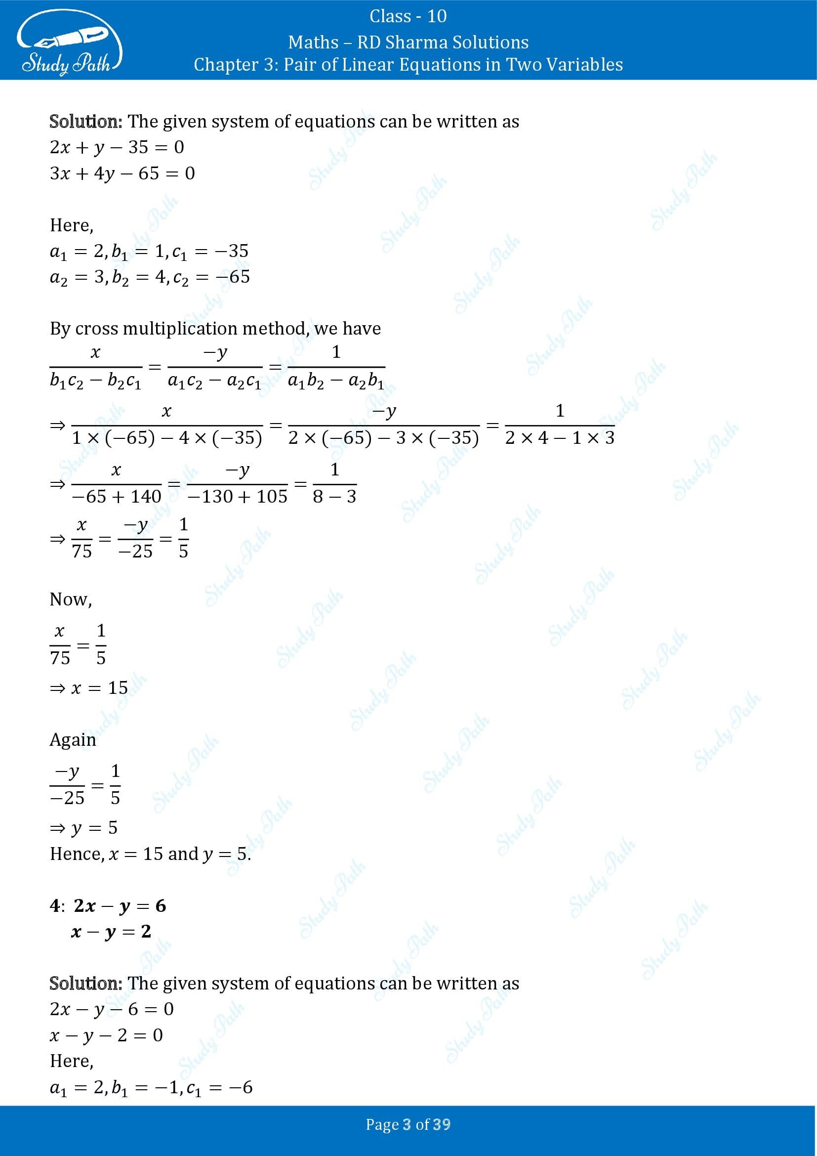 RD Sharma Solutions Class 10 Chapter 3 Pair of Linear Equations in Two Variables Exercise 3.4 00003