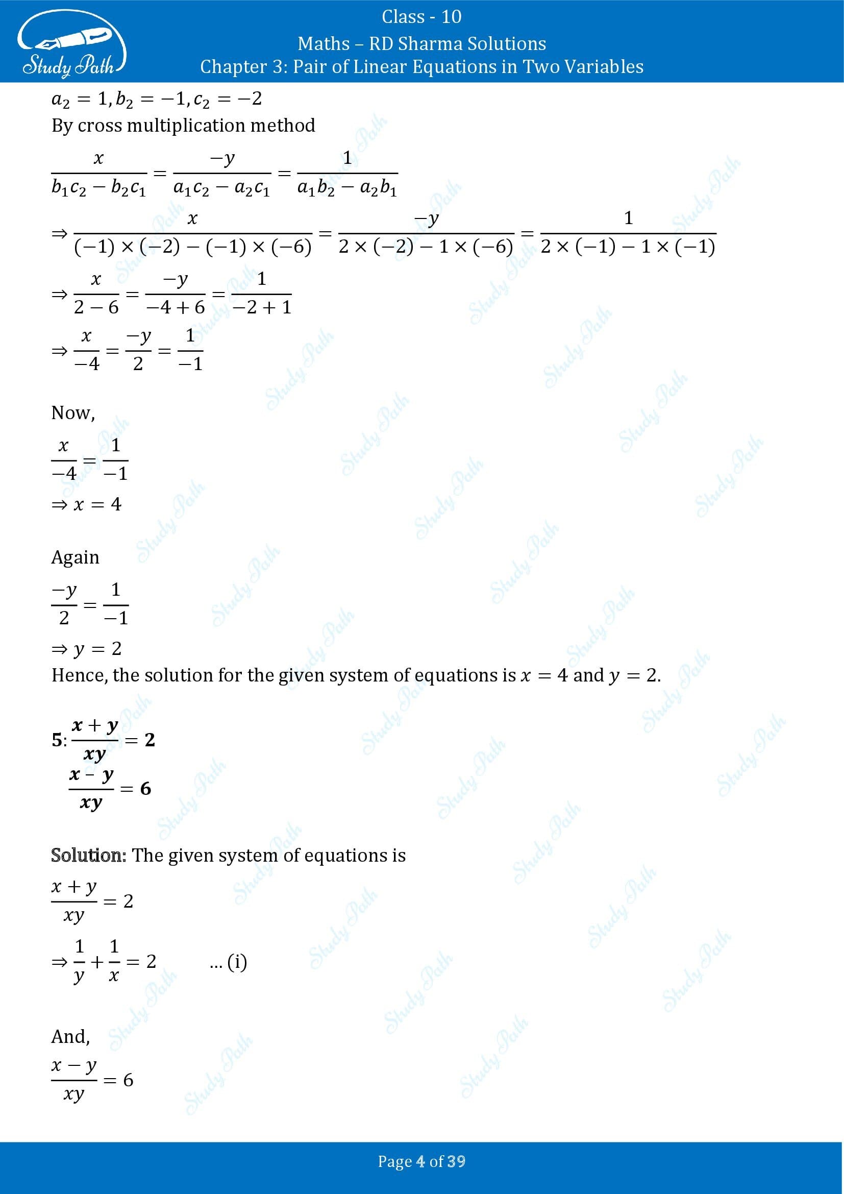 RD Sharma Solutions Class 10 Chapter 3 Pair of Linear Equations in Two Variables Exercise 3.4 00004