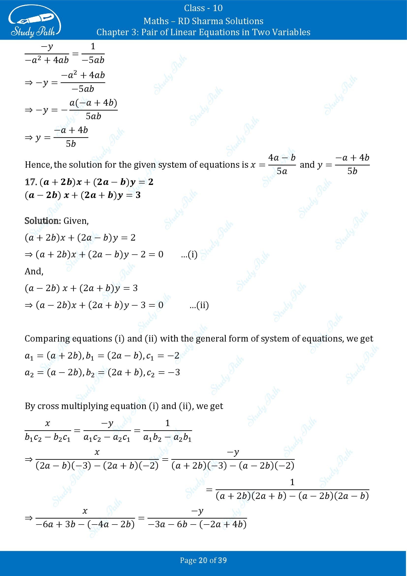 RD Sharma Solutions Class 10 Chapter 3 Pair of Linear Equations in Two Variables Exercise 3.4 00020