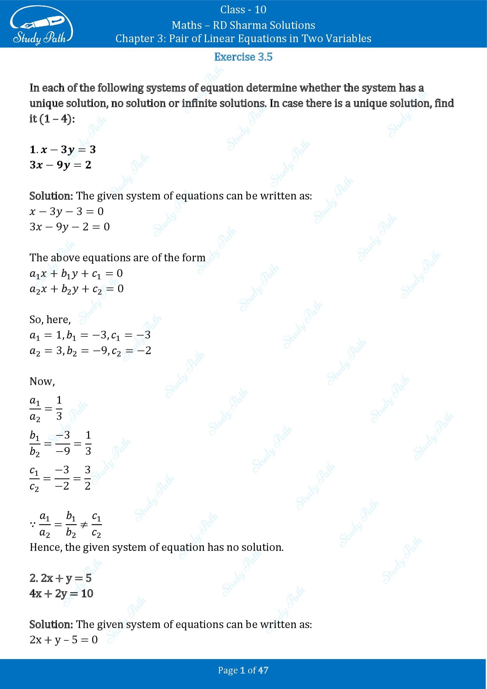 RD Sharma Solutions Class 10 Chapter 3 Pair of Linear Equations in Two Variables Exercise 3.5 00001