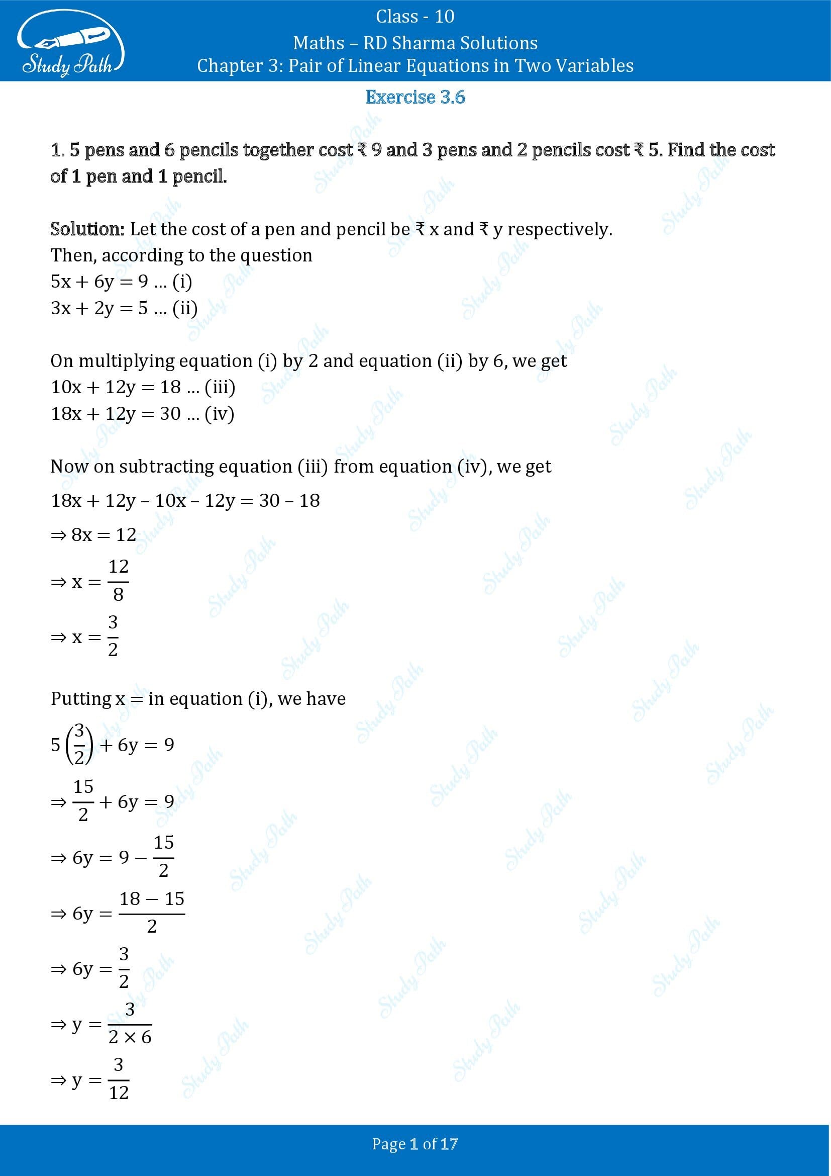 RD Sharma Solutions Class 10 Chapter 3 Pair of Linear Equations in Two Variables Exercise 3.6 00001