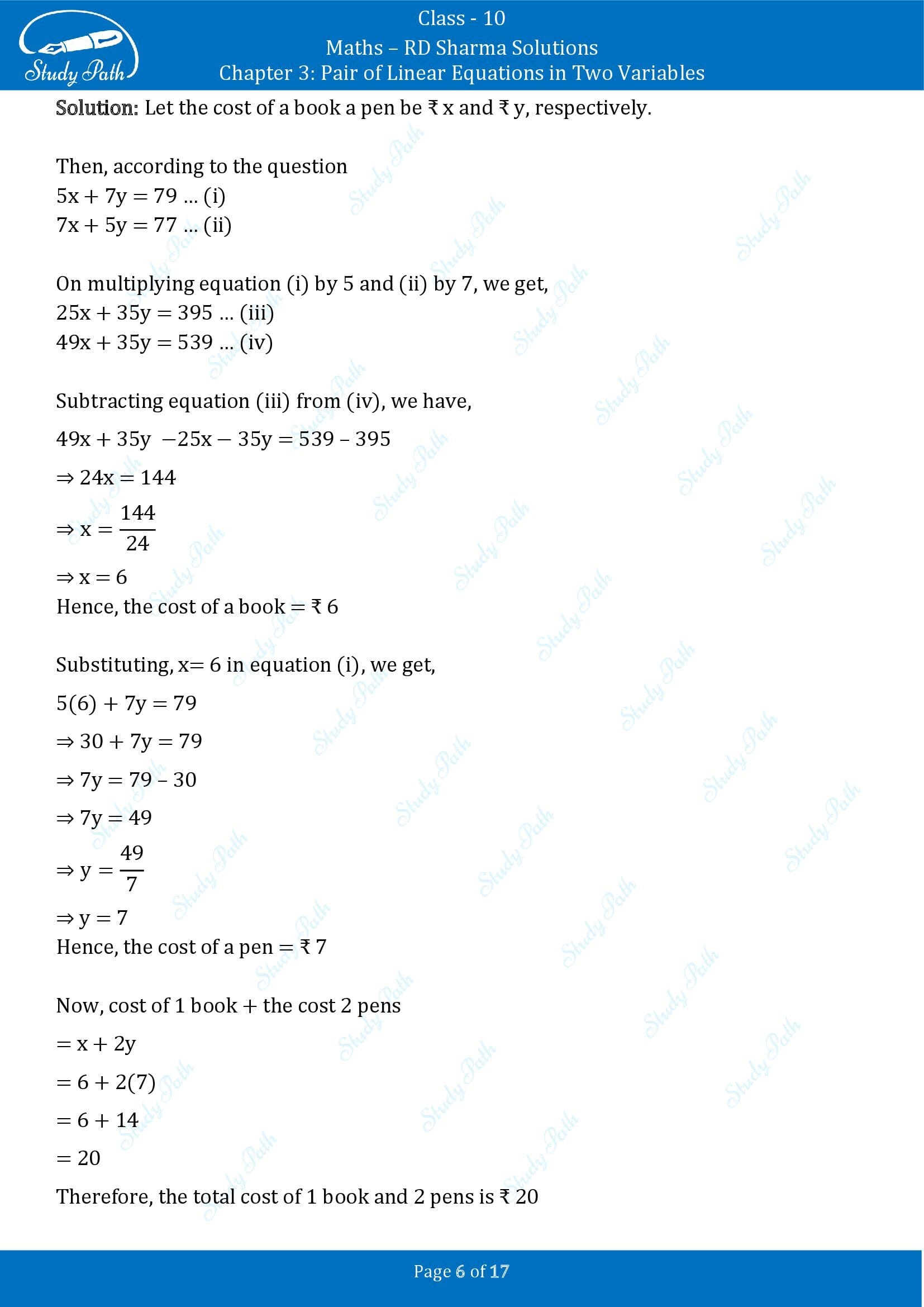 RD Sharma Solutions Class 10 Chapter 3 Pair of Linear Equations in Two Variables Exercise 3.6 00006