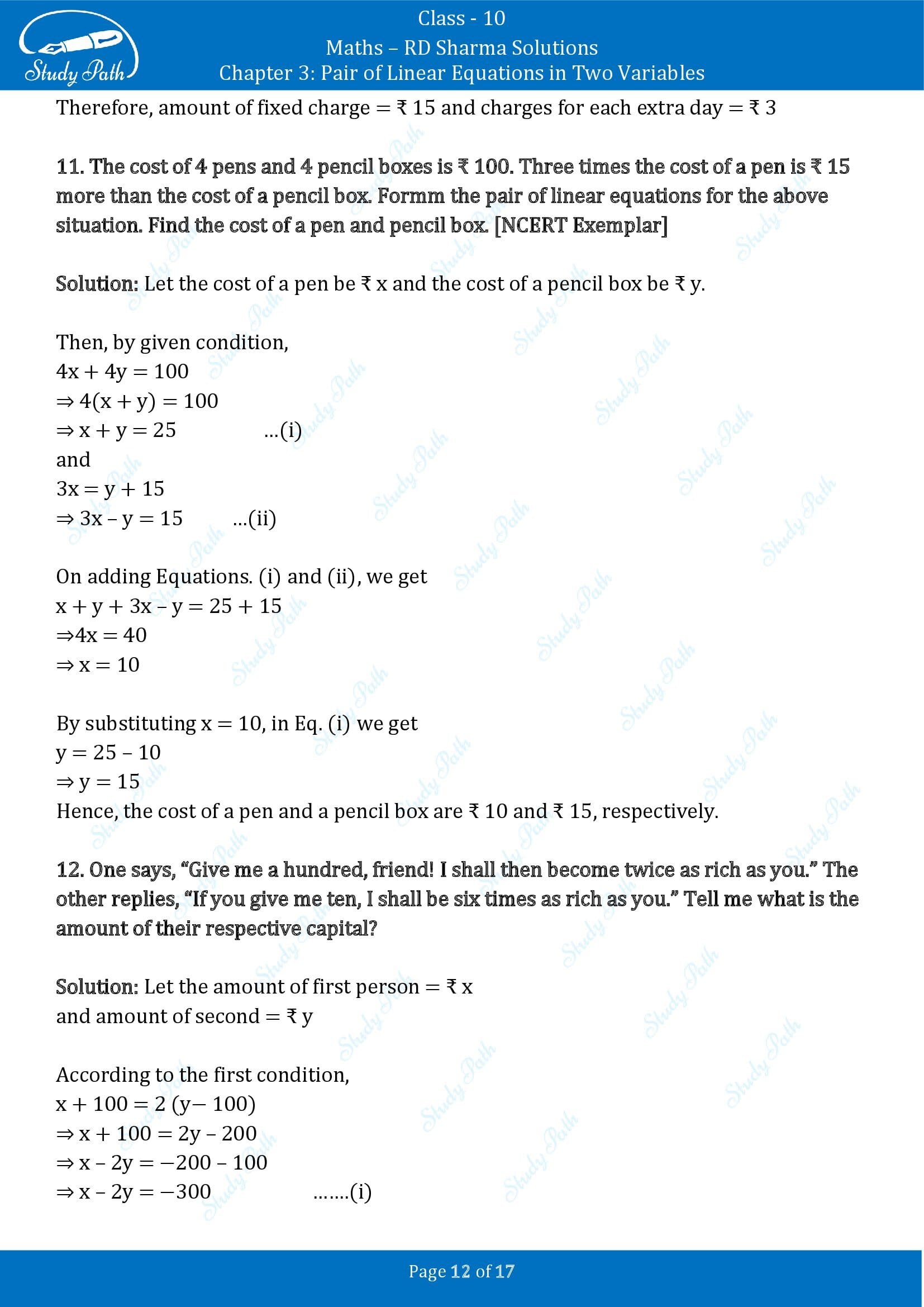 RD Sharma Solutions Class 10 Chapter 3 Pair of Linear Equations in Two Variables Exercise 3.6 00012