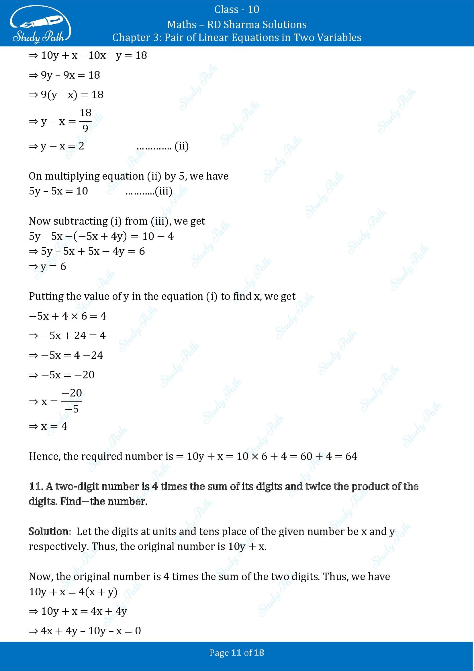 RD Sharma Solutions Class 10 Chapter 3 Pair of Linear Equations in Two Variables Exercise 3.7 00011