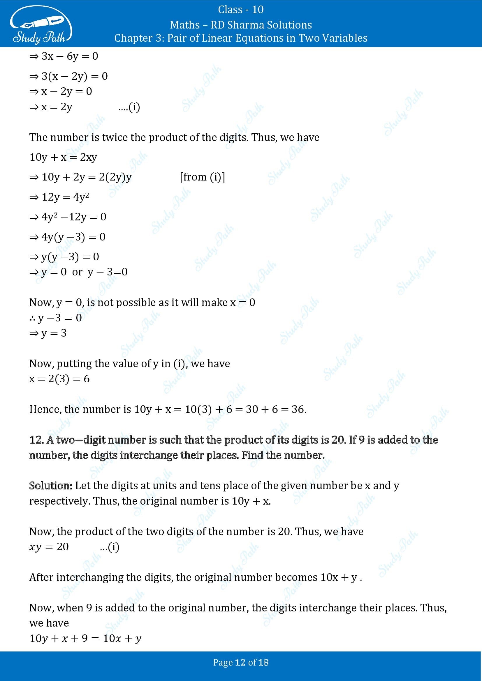 RD Sharma Solutions Class 10 Chapter 3 Pair of Linear Equations in Two Variables Exercise 3.7 00012