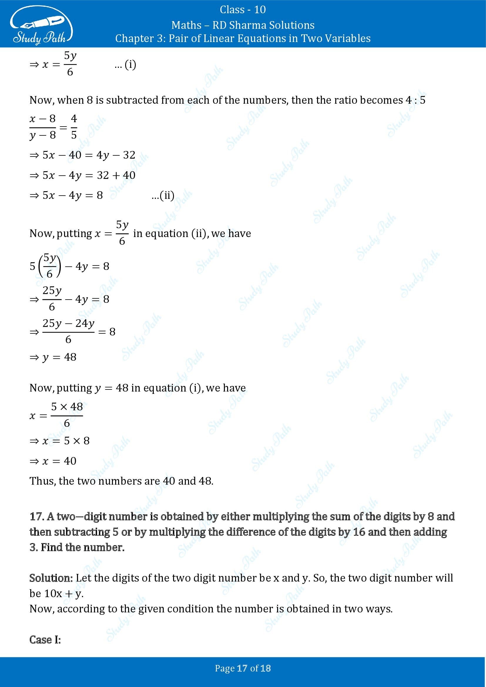 RD Sharma Solutions Class 10 Chapter 3 Pair of Linear Equations in Two Variables Exercise 3.7 00017