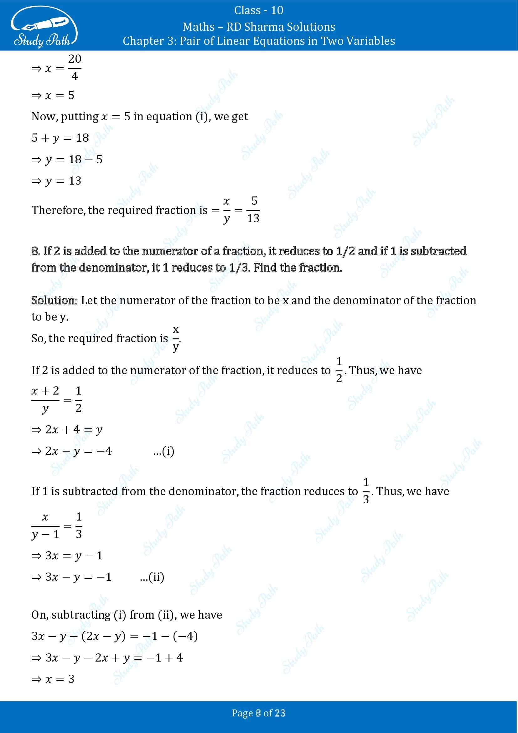RD Sharma Solutions Class 10 Chapter 3 Pair of Linear Equations in Two Variables Exercise 3.8 00008