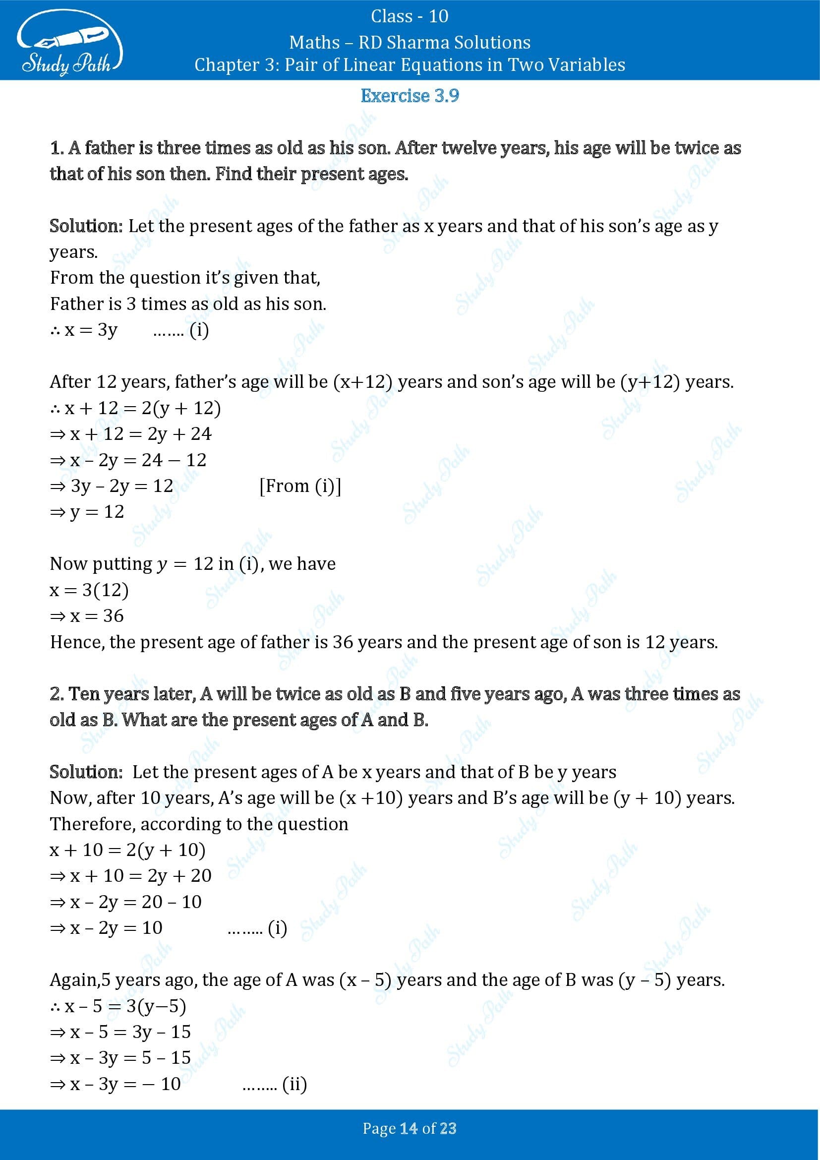 RD Sharma Solutions Class 10 Chapter 3 Pair of Linear Equations in Two Variables Exercise 3.8 00014