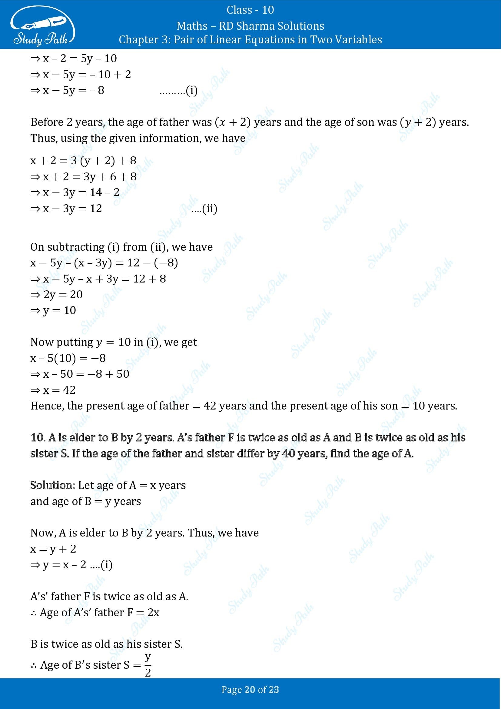 RD Sharma Solutions Class 10 Chapter 3 Pair of Linear Equations in Two Variables Exercise 3.8 00020