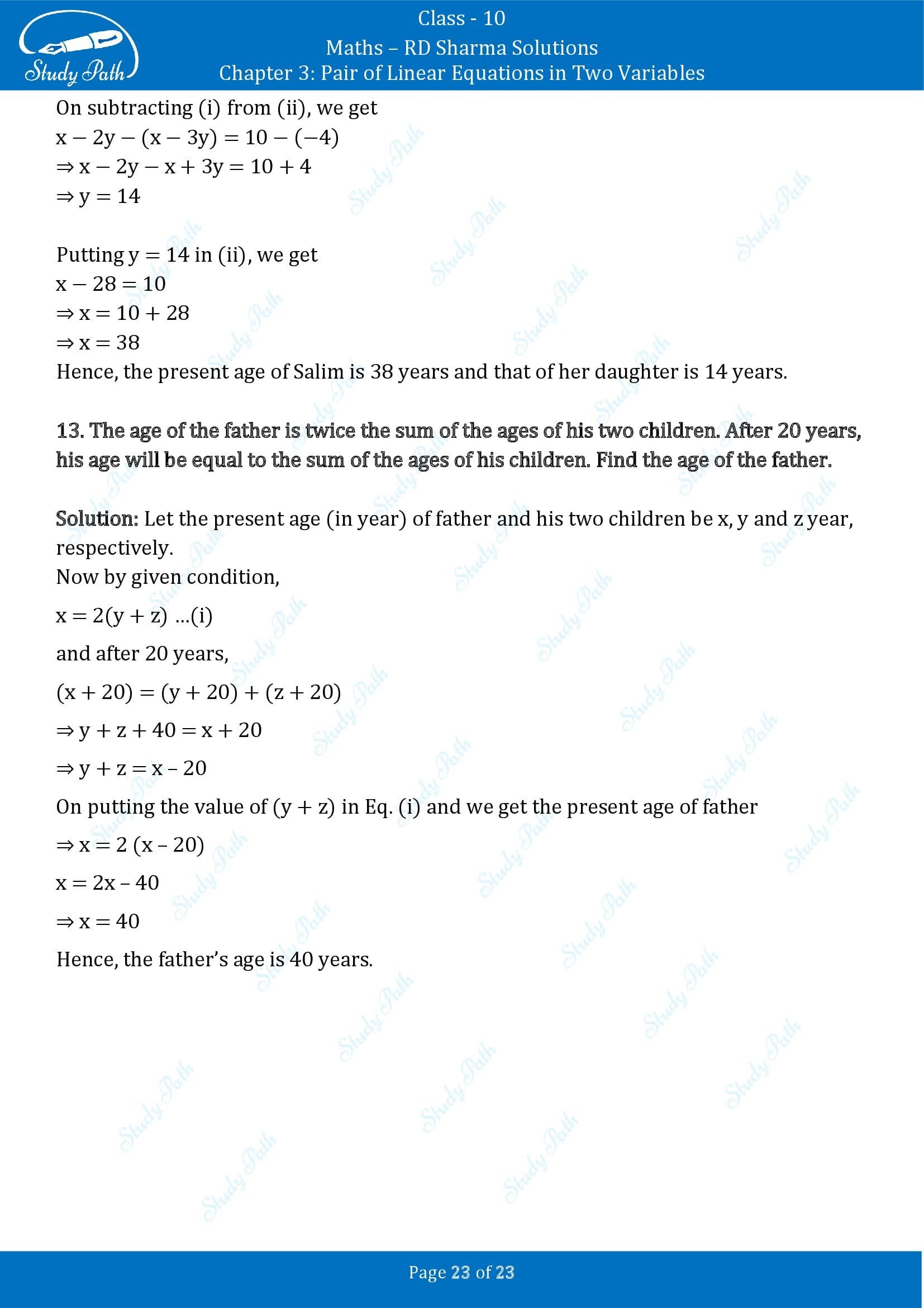 RD Sharma Solutions Class 10 Chapter 3 Pair of Linear Equations in Two Variables Exercise 3.8 00023