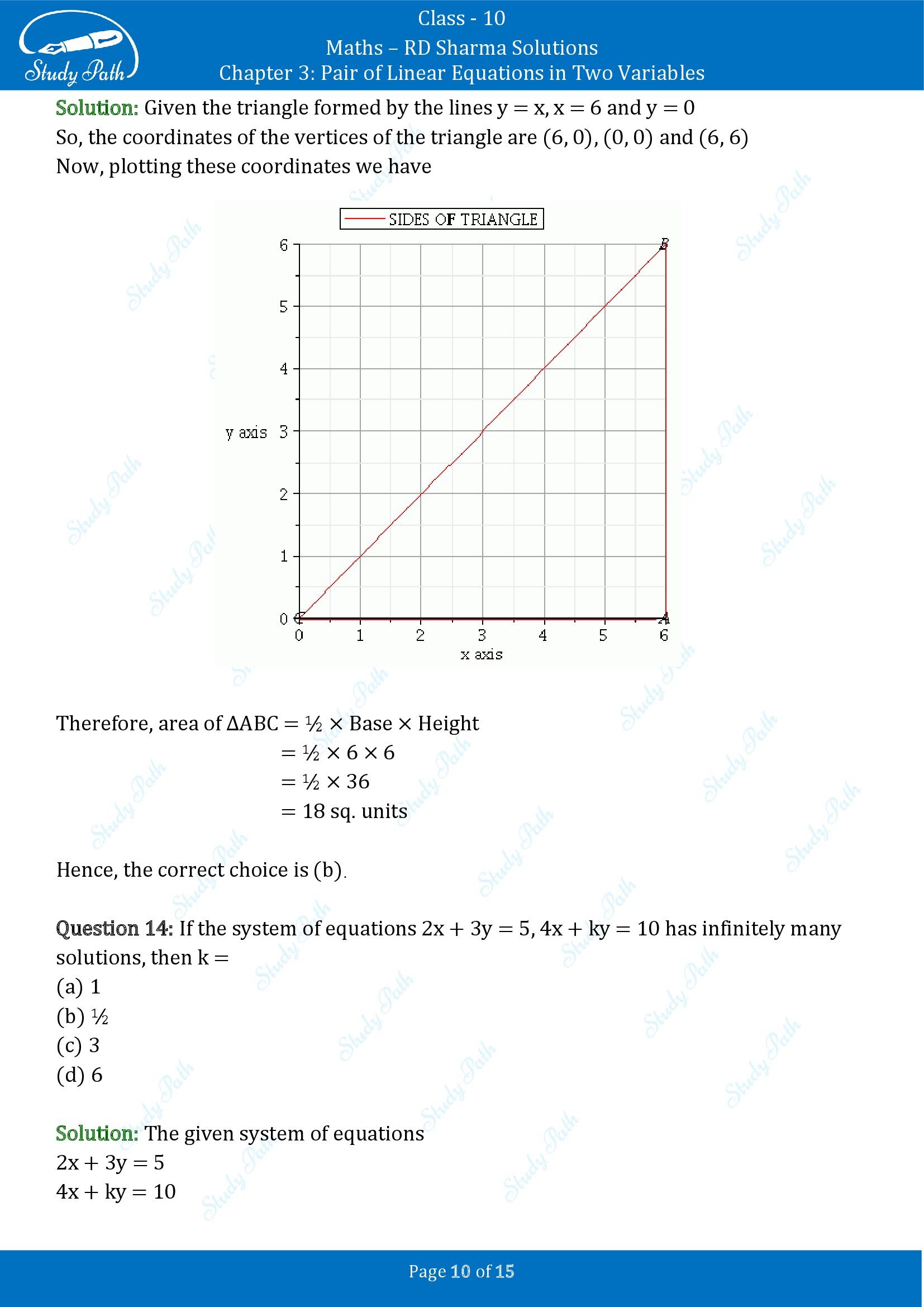 RD Sharma Solutions Class 10 Chapter 3 Pair of Linear Equations in Two Variables Multiple Choice Questions MCQs 00010