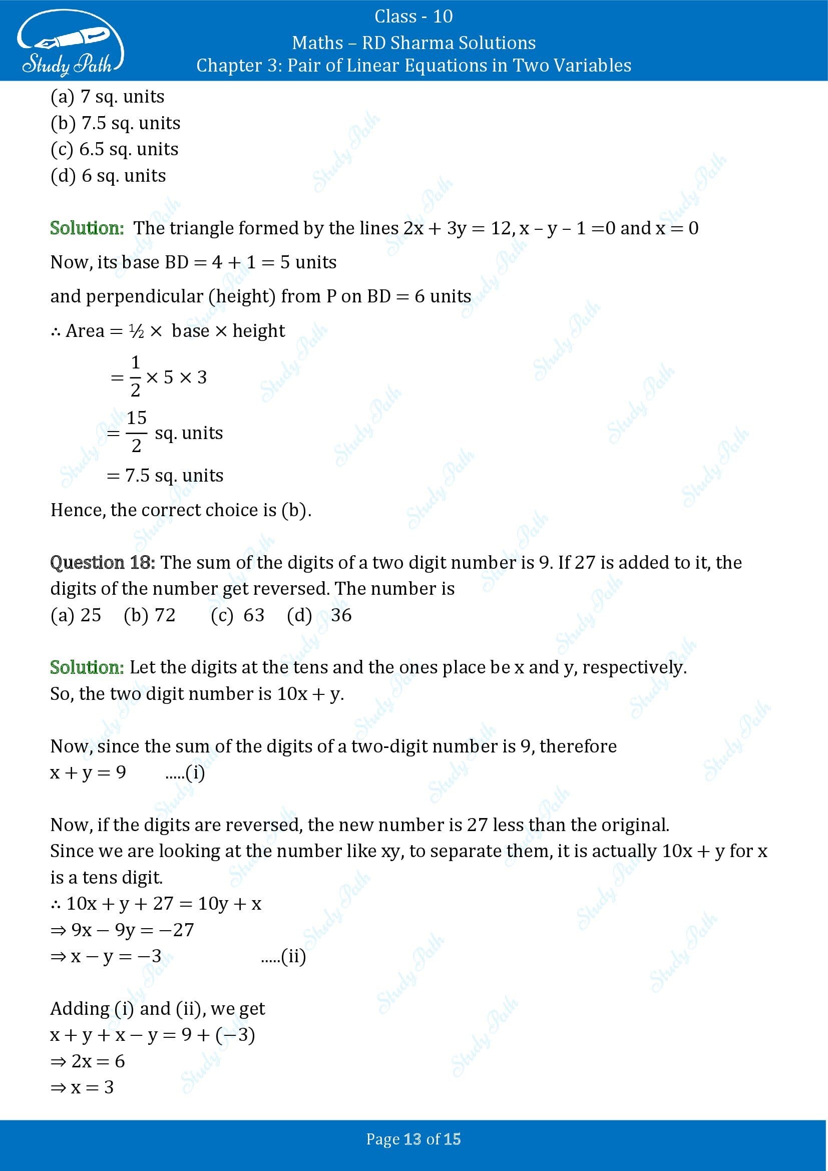 RD Sharma Solutions Class 10 Chapter 3 Pair of Linear Equations in Two Variables Multiple Choice Questions MCQs 00013