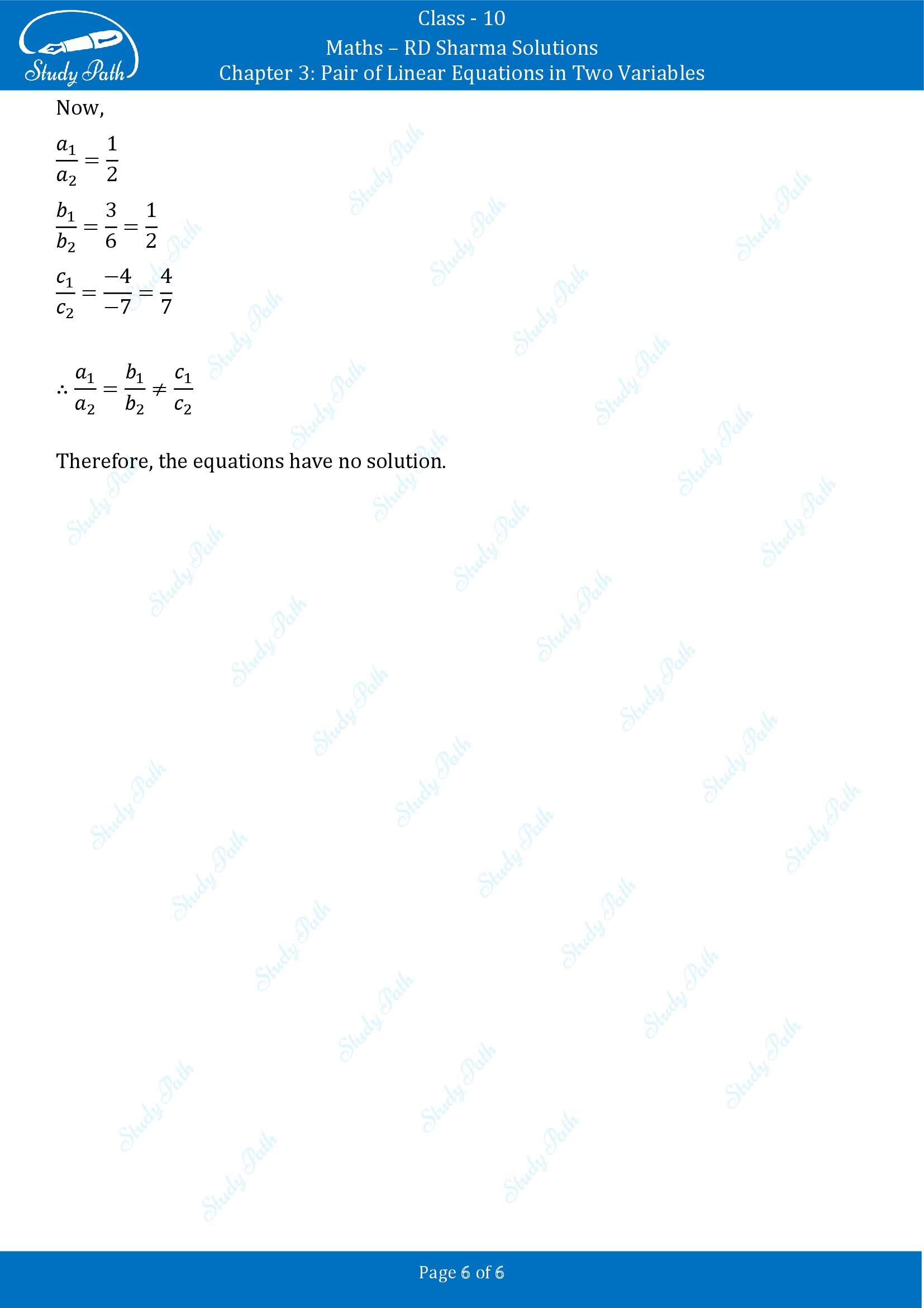RD Sharma Solutions Class 10 Chapter 3 Pair of Linear Equations in Two Variables Very Short Answer Type Questions VSAQs 00006