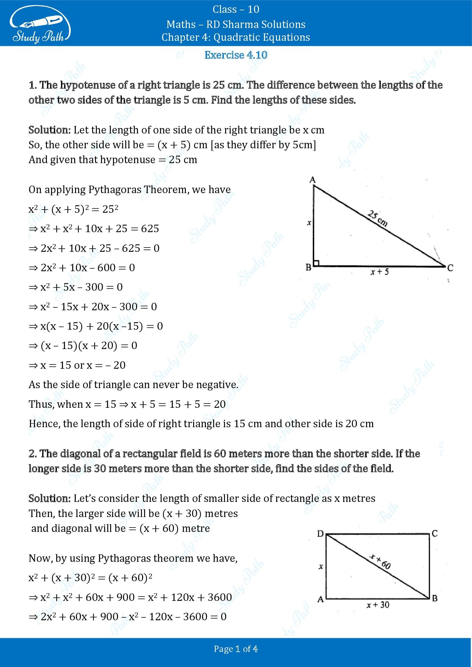 RD Sharma Solutions Class 10 Chapter 4 Quadratic Equations Exercise 4.10 00001