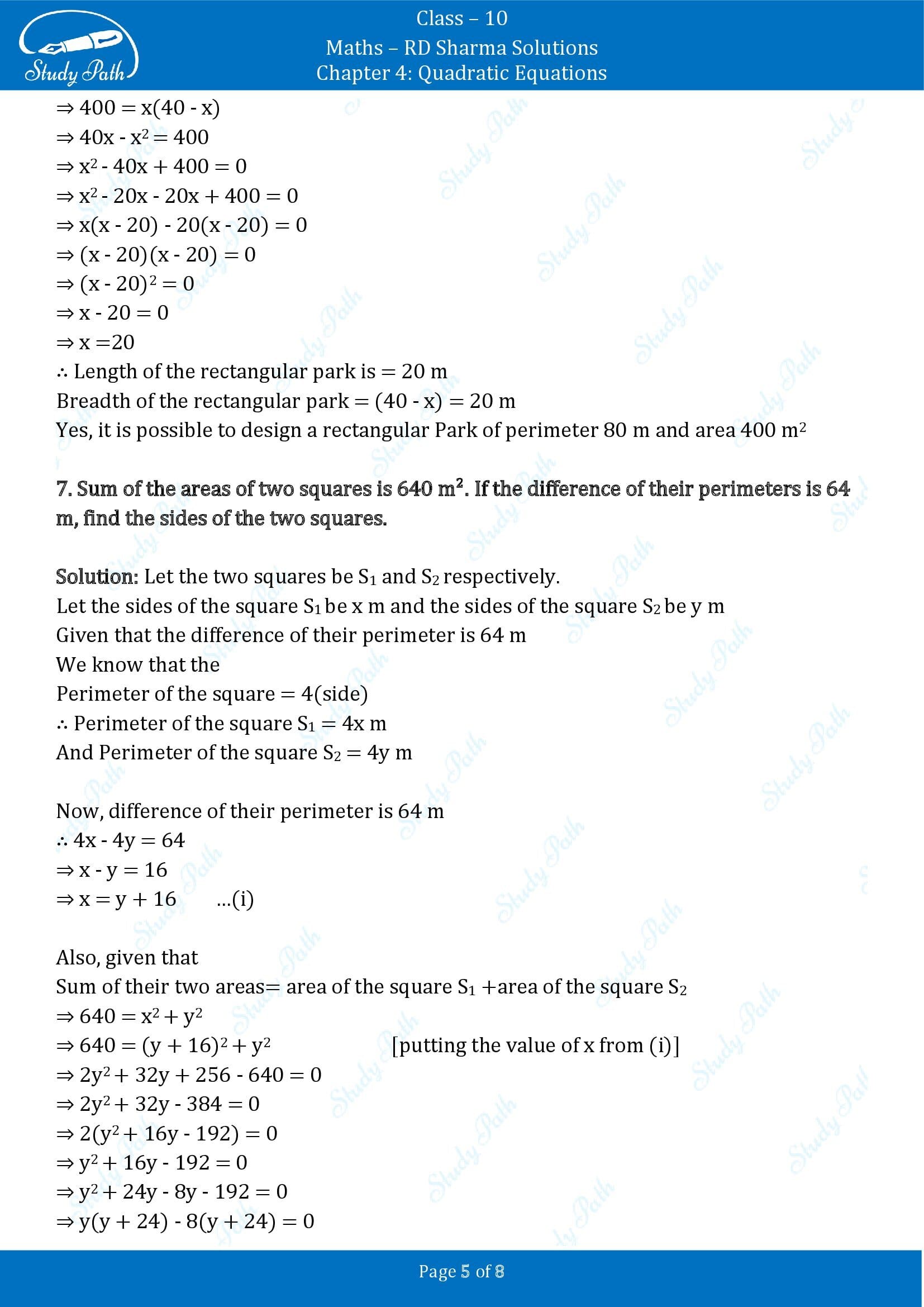 RD Sharma Solutions Class 10 Chapter 4 Quadratic Equations Exercise 4.11 00005