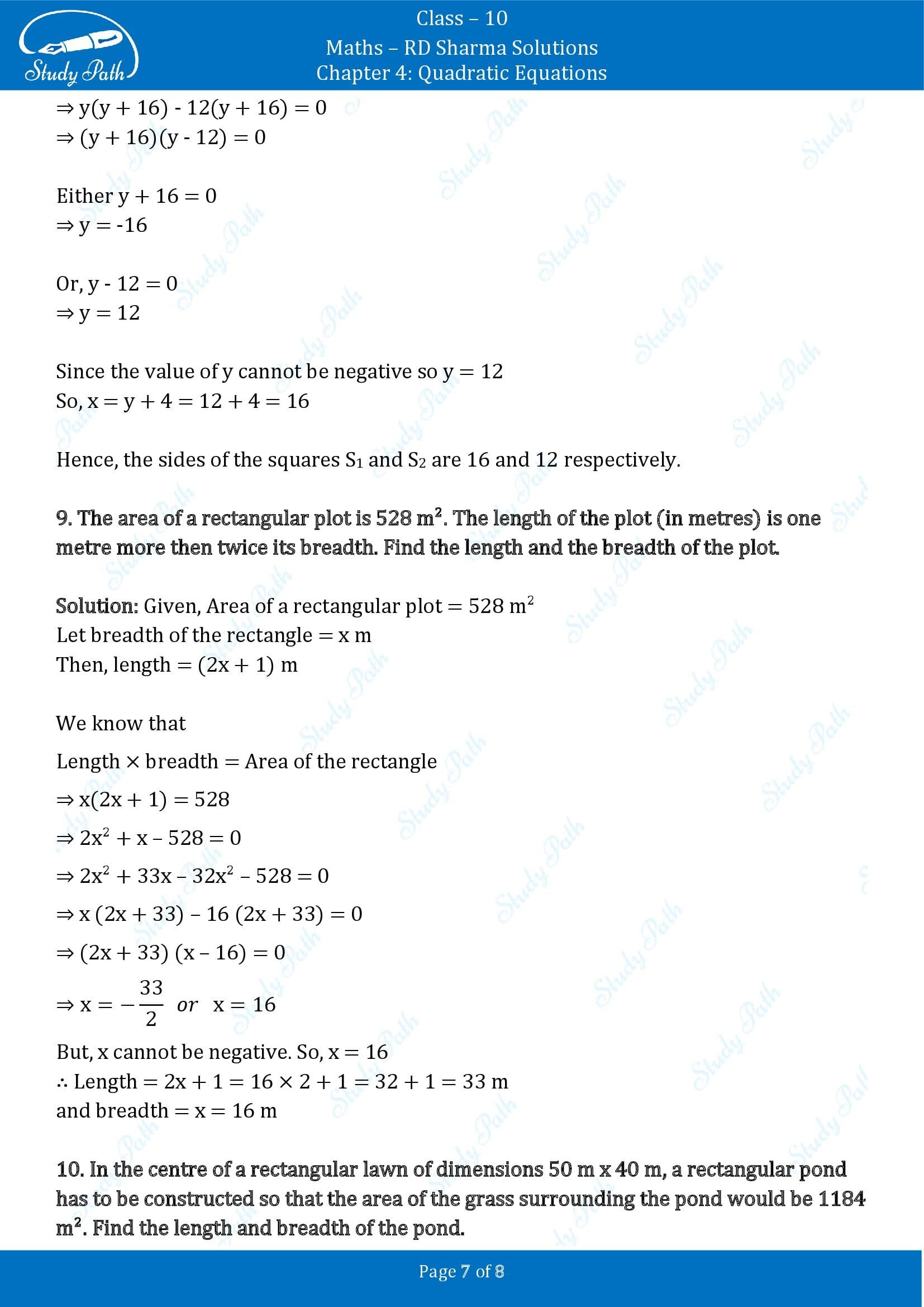 RD Sharma Solutions Class 10 Chapter 4 Quadratic Equations Exercise 4.11 00007