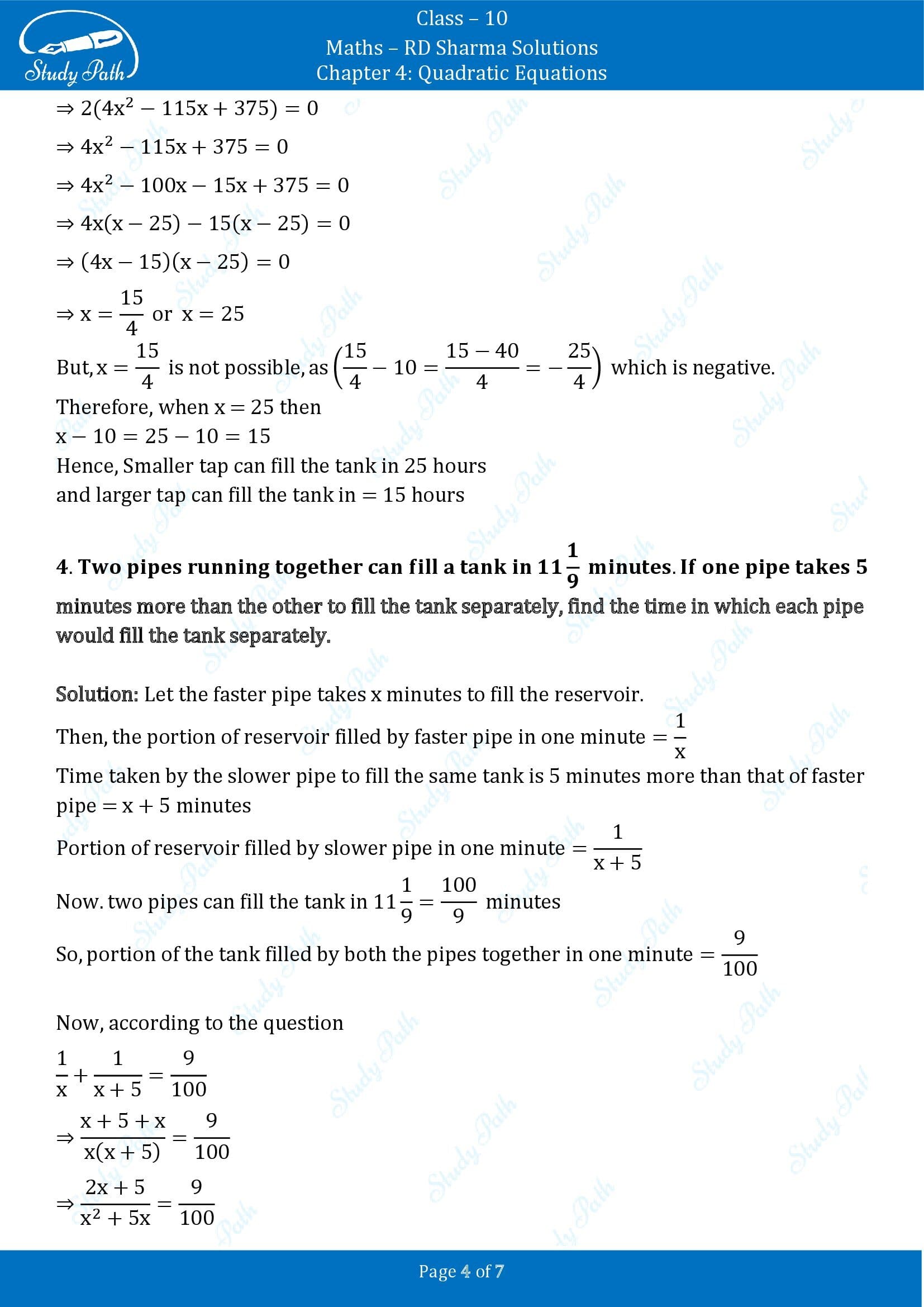 RD Sharma Solutions Class 10 Chapter 4 Quadratic Equations Exercise 4.12 00004