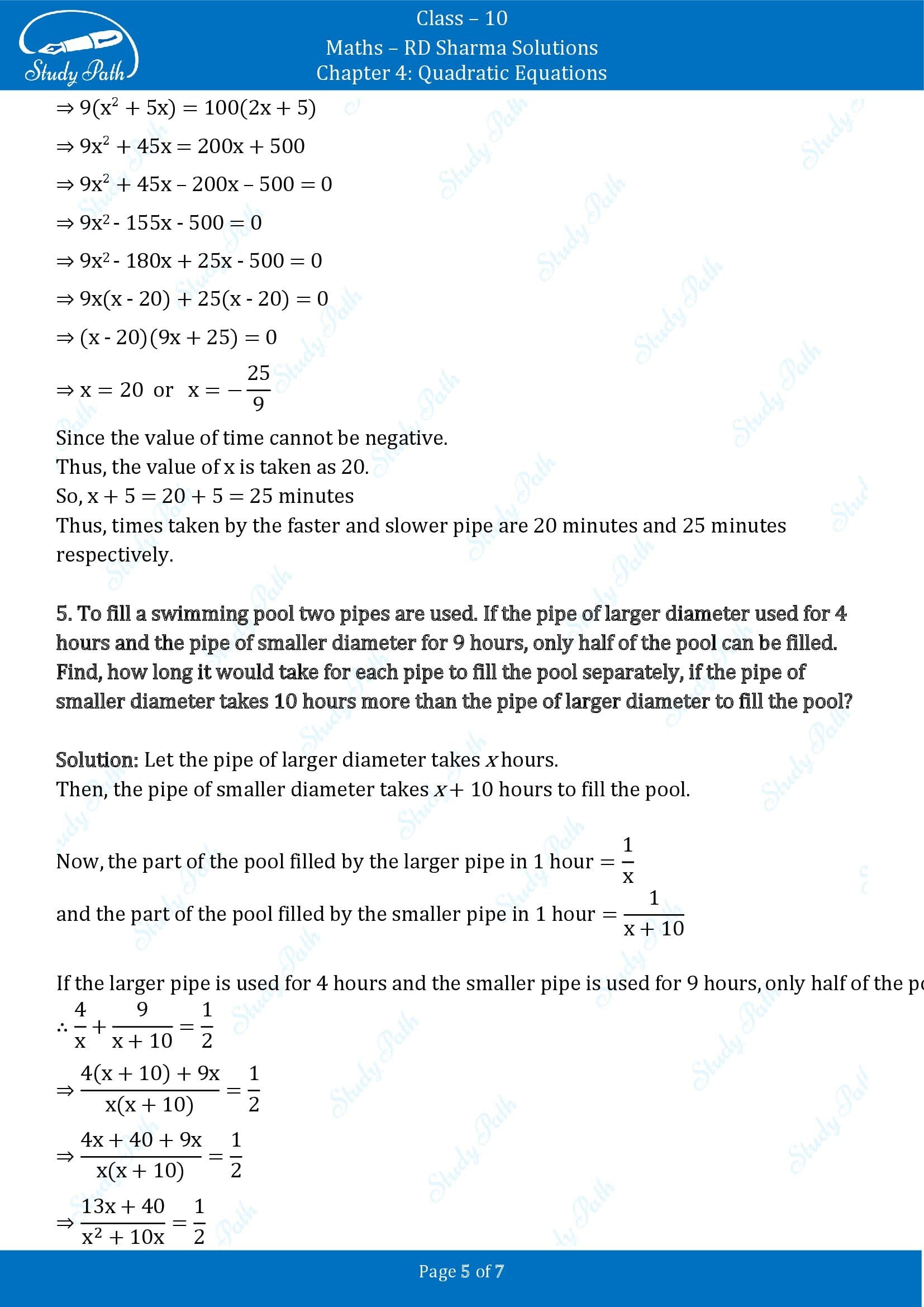 RD Sharma Solutions Class 10 Chapter 4 Quadratic Equations Exercise 4.12 00005