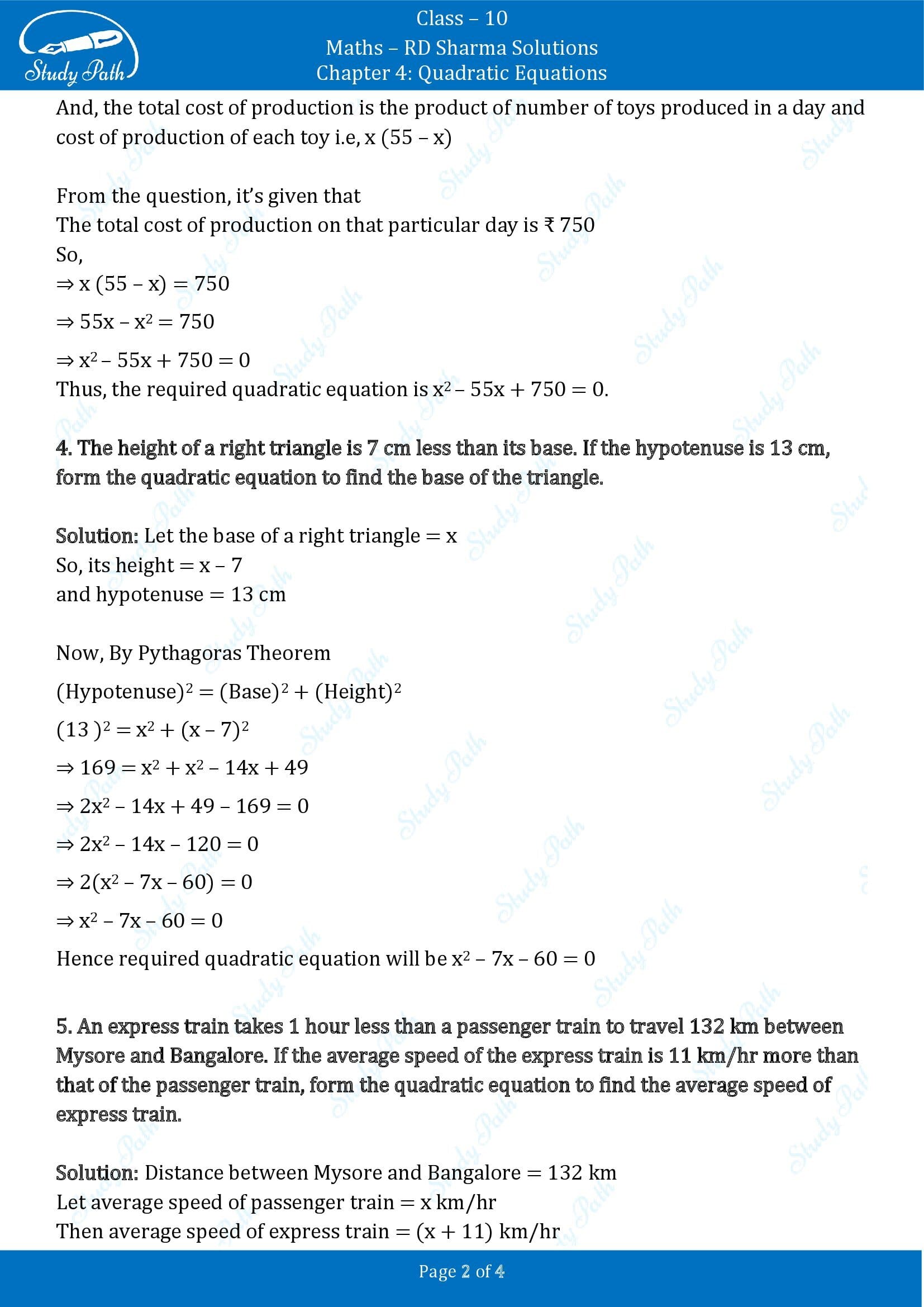 RD Sharma Solutions Class 10 Chapter 4 Quadratic Equations Exercise 4.2 0002