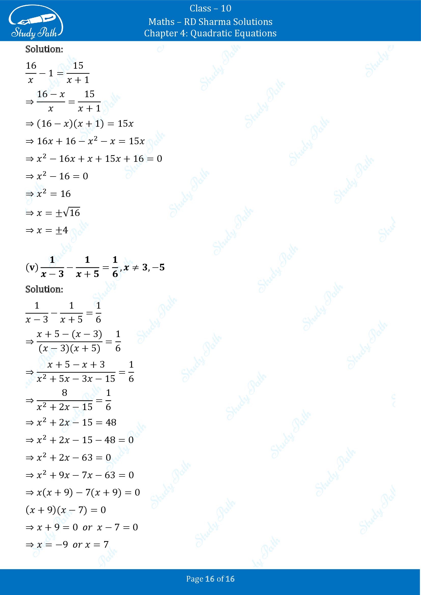 RD Sharma Solutions Class 10 Chapter 4 Quadratic Equations Exercise 4.5 00016