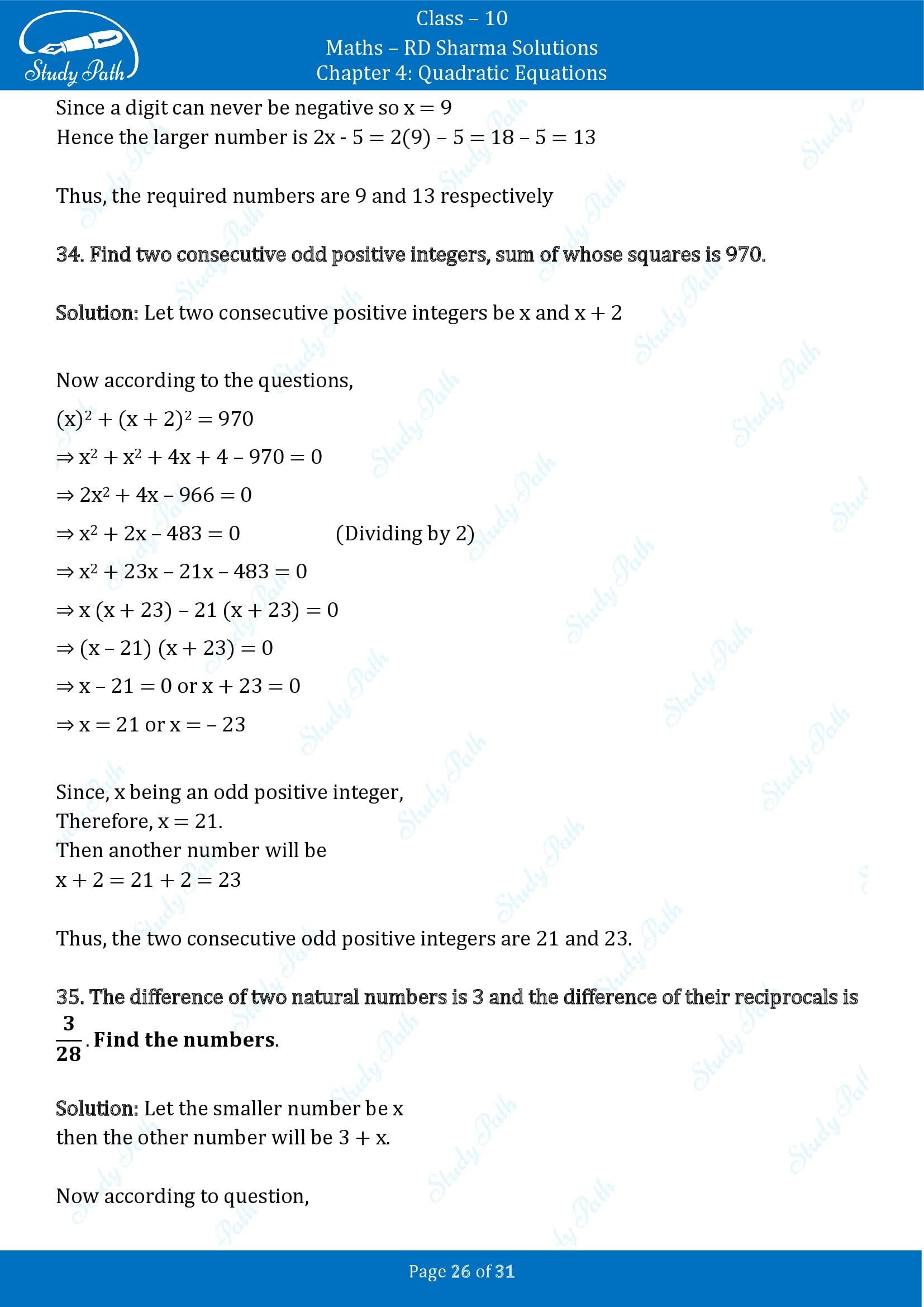 RD Sharma Solutions Class 10 Chapter 4 Quadratic Equations Exercise 4.7 00026