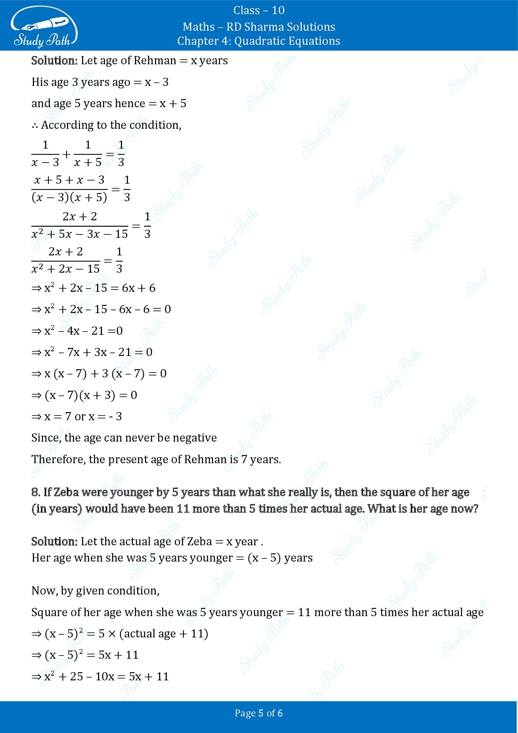 RD Sharma Solutions Class 10 Chapter 4 Quadratic Equations Exercise 4.9 00005