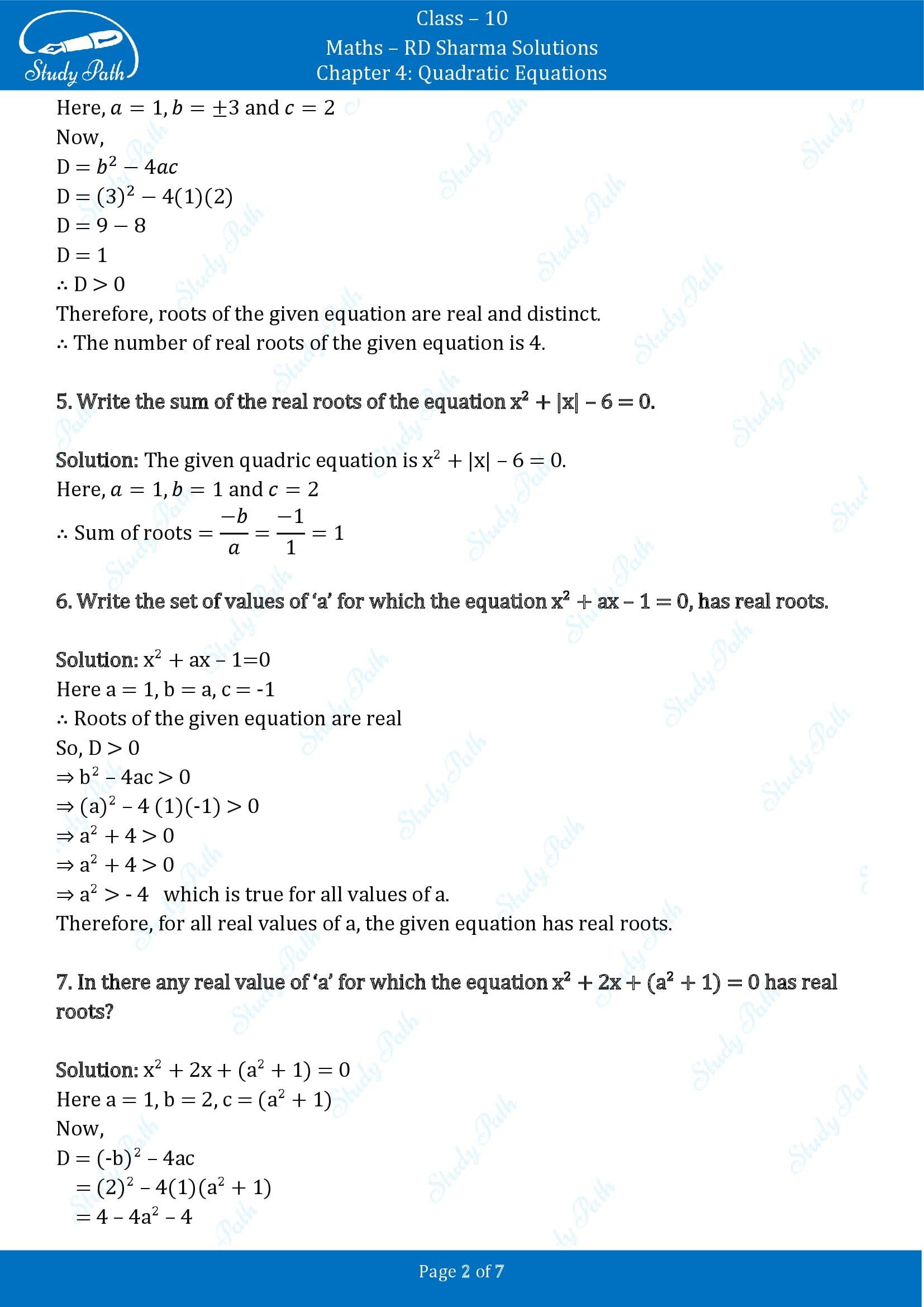 RD Sharma Solutions Class 10 Chapter 4 Quadratic Equations Very Short Answer Type Questions VSAQs 00002