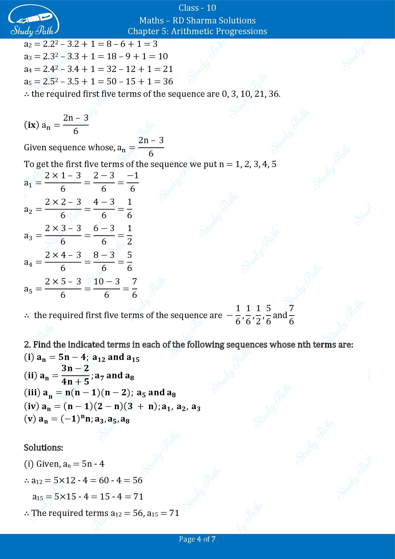 RD Sharma Solutions Class 10 Chapter 5 Arithmetic Progressions Exercise 5.1 00004
