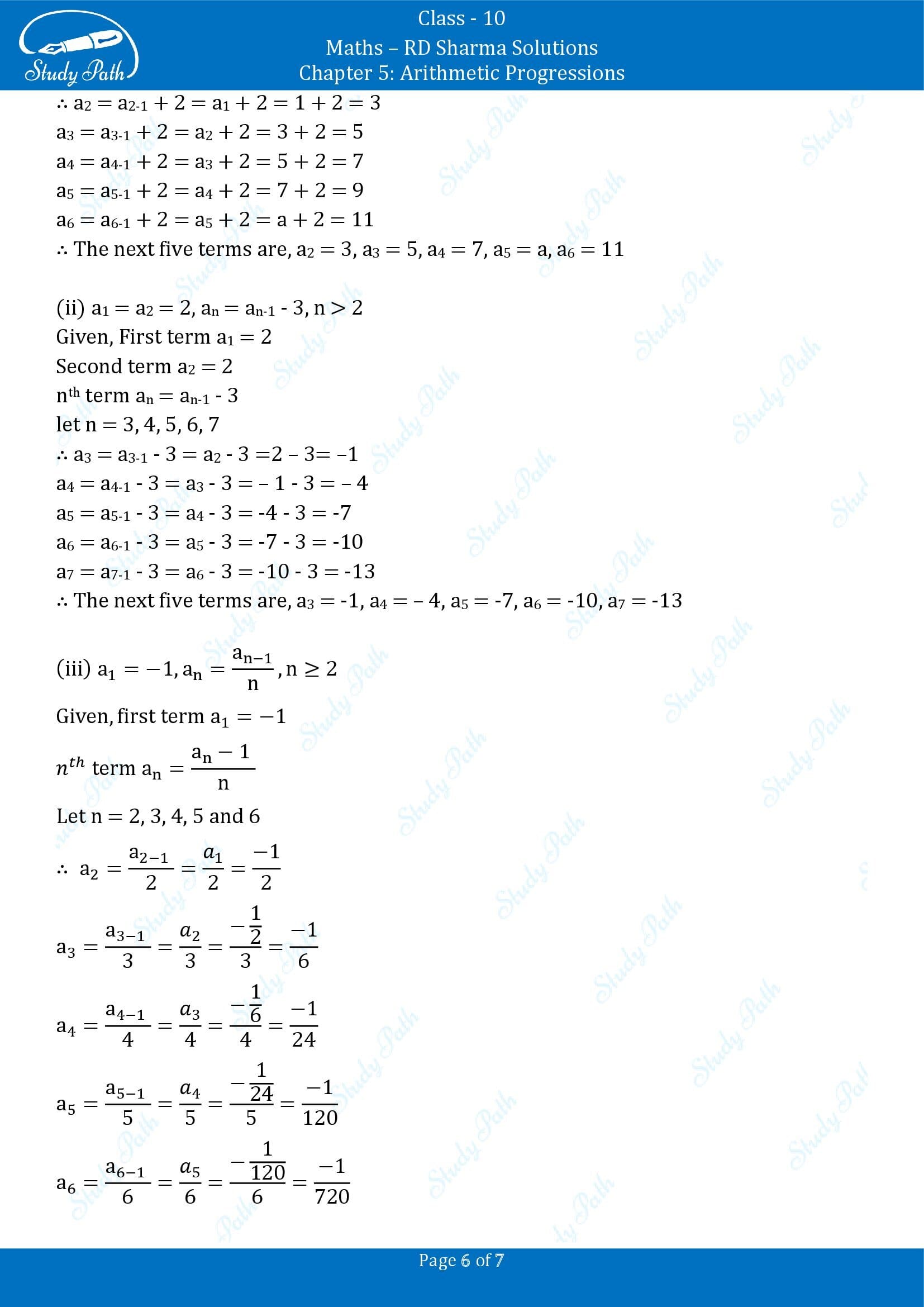 RD Sharma Solutions Class 10 Chapter 5 Arithmetic Progressions Exercise 5.1 00006