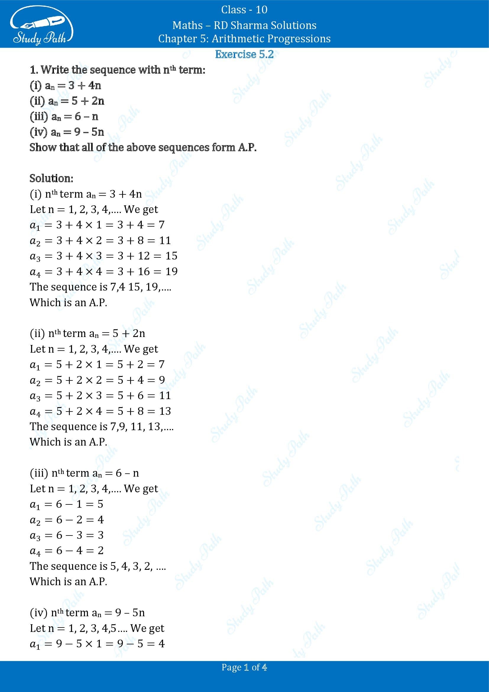 RD Sharma Solutions Class 10 Chapter 5 Arithmetic Progressions Exercise 5.2 00001