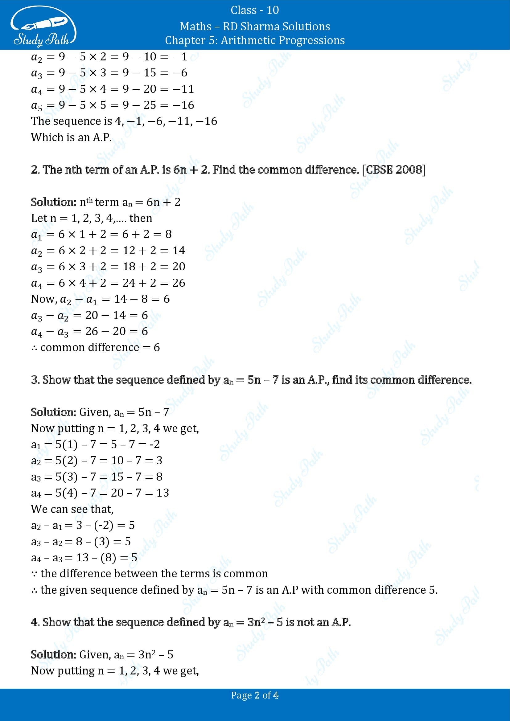 RD Sharma Solutions Class 10 Chapter 5 Arithmetic Progressions Exercise 5.2 00002
