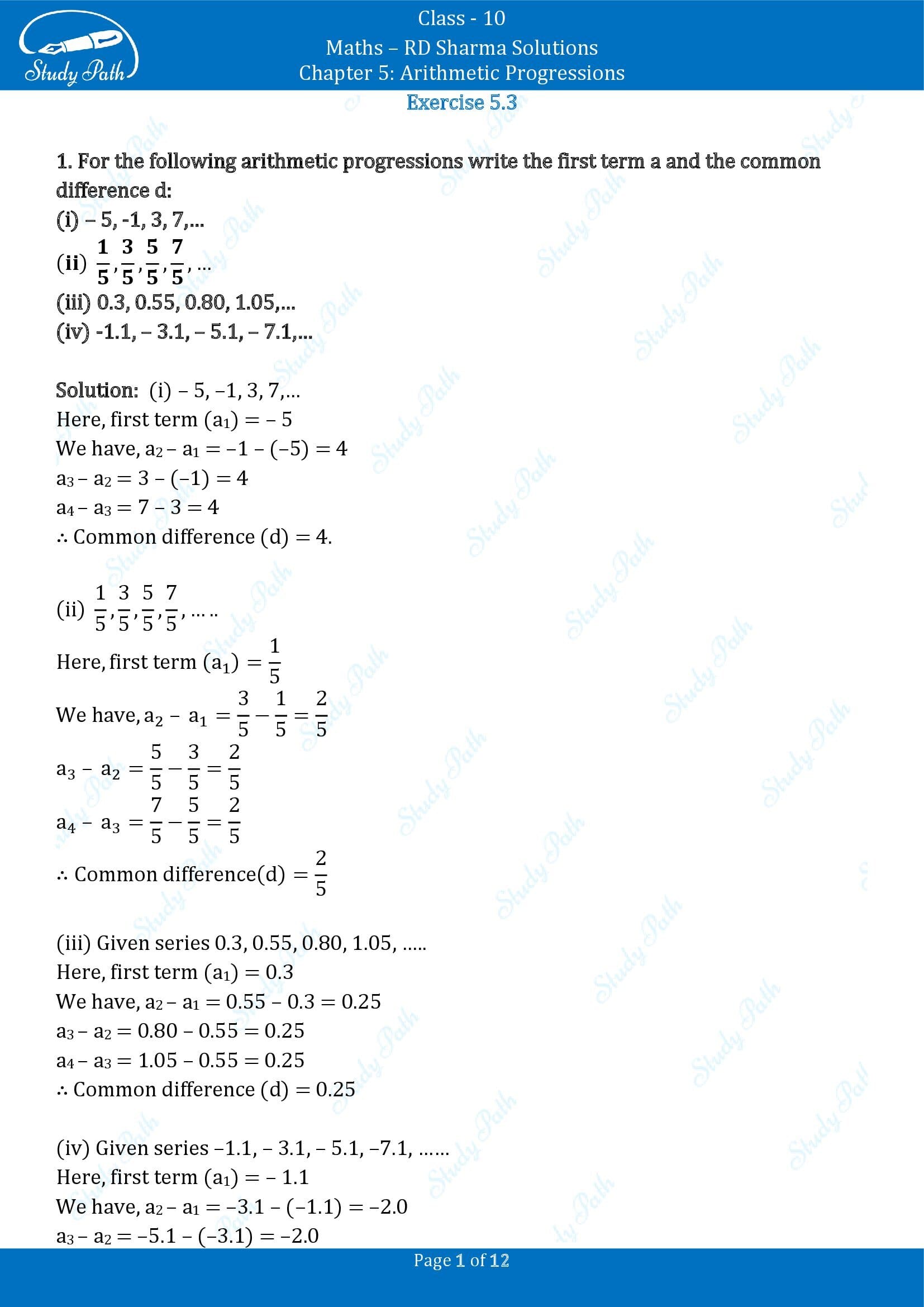 RD Sharma Solutions Class 10 Chapter 5 Arithmetic Progressions Exercise 5.3 00001