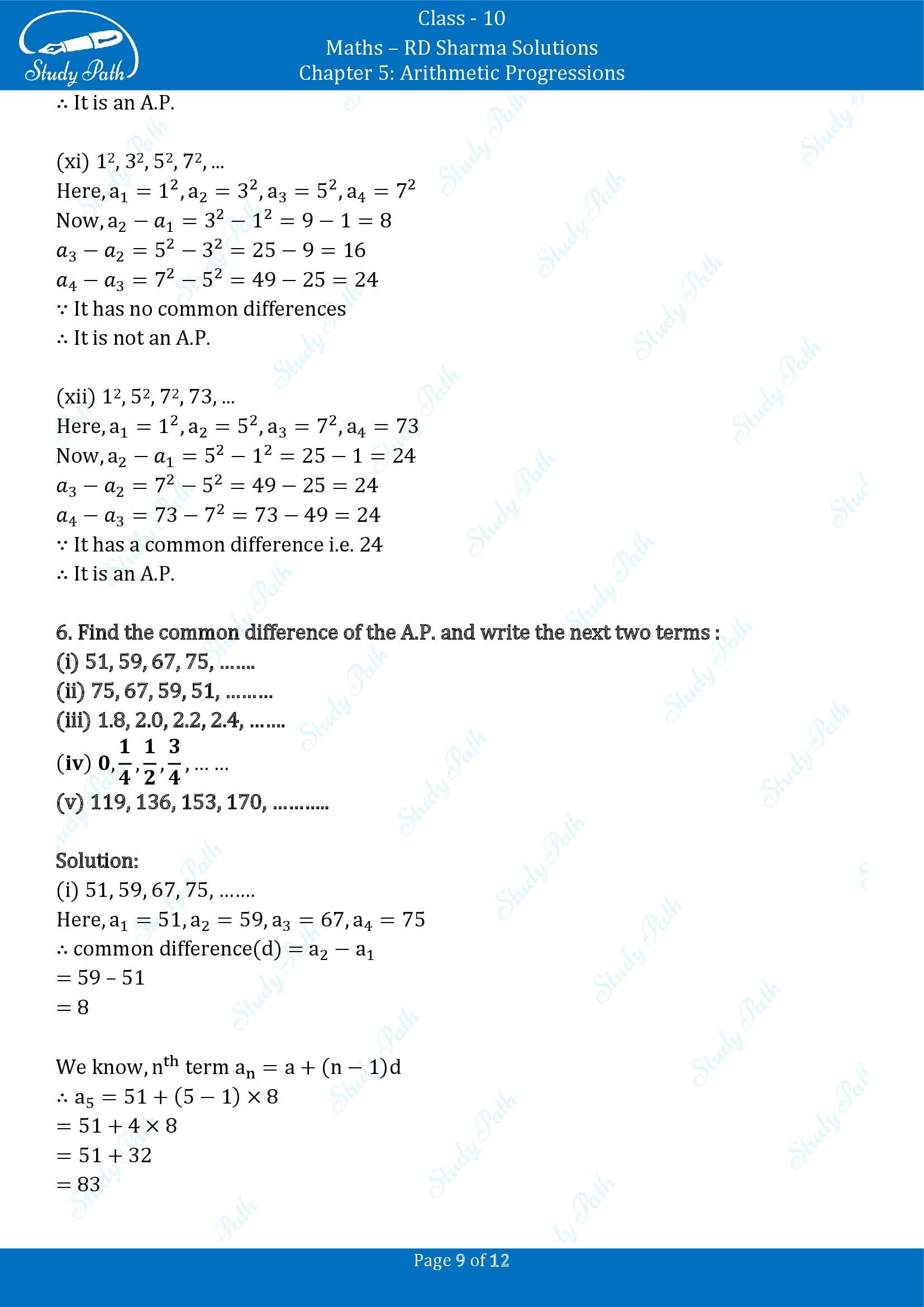 RD Sharma Solutions Class 10 Chapter 5 Arithmetic Progressions Exercise 5.3 00009
