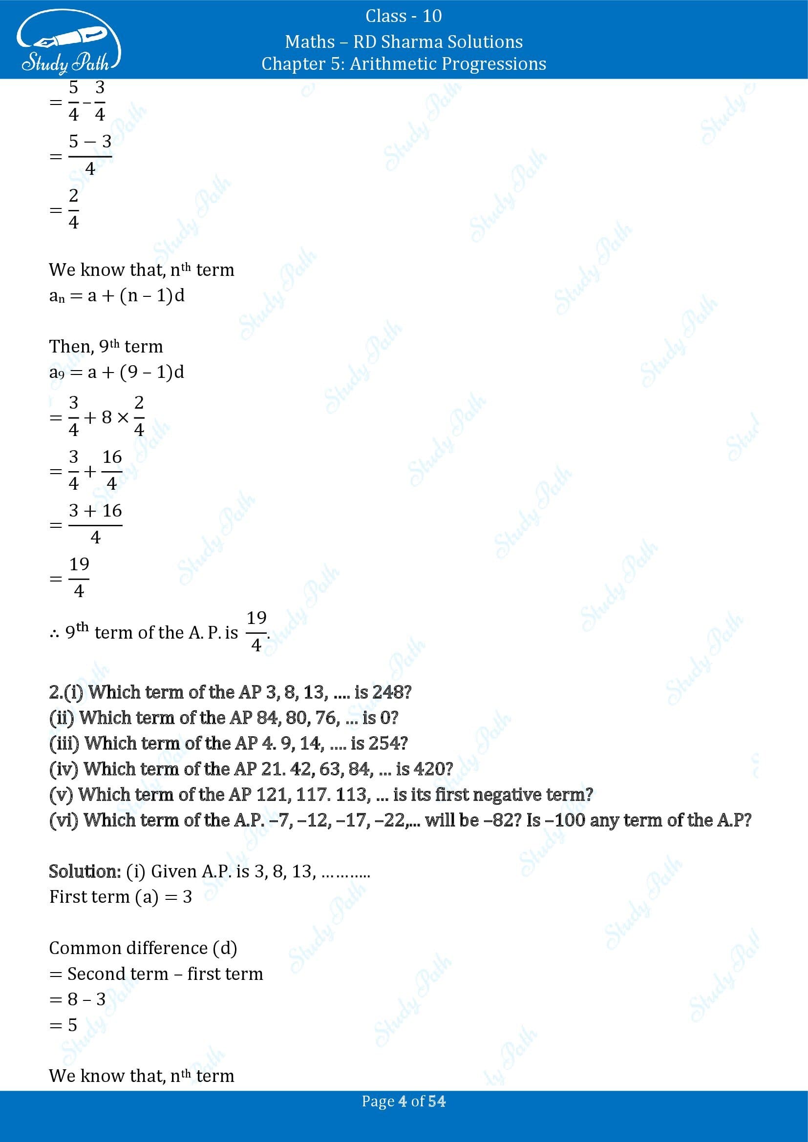 RD Sharma Solutions Class 10 Chapter 5 Arithmetic Progressions Exercise 5.4 00004
