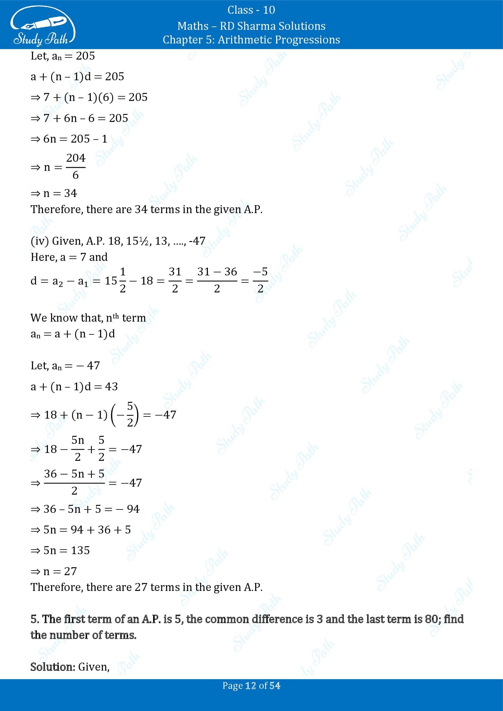 RD Sharma Solutions Class 10 Chapter 5 Arithmetic Progressions Exercise 5.4 00012
