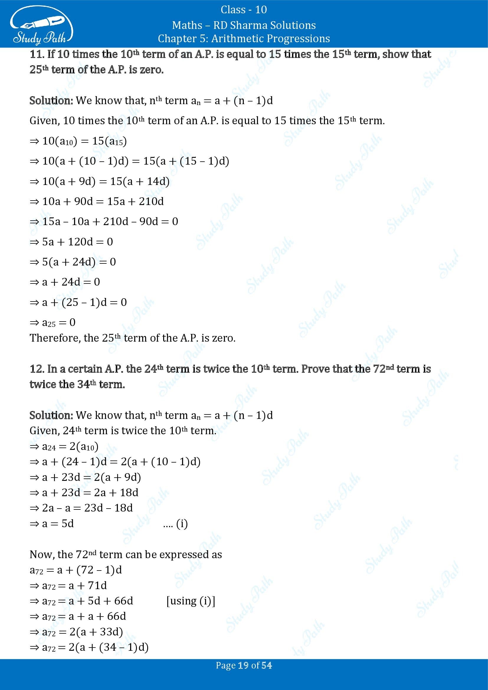 RD Sharma Solutions Class 10 Chapter 5 Arithmetic Progressions Exercise 5.4 00019
